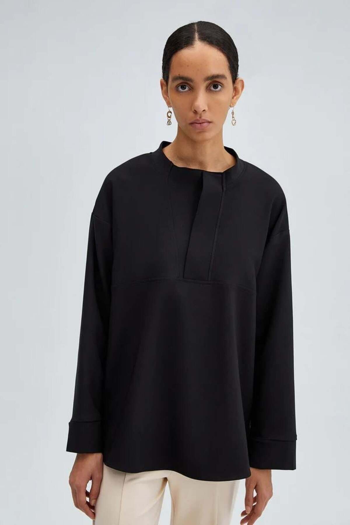 Touche Krep Sweatshirt Siyah