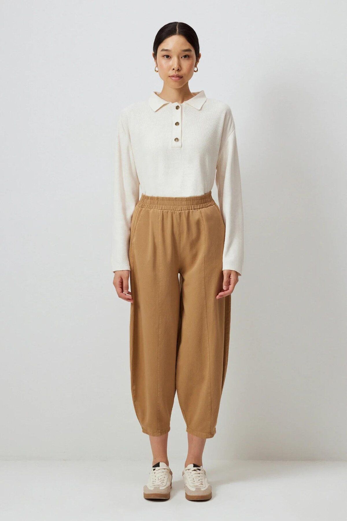 Touche Beli Lastikli Şalvar Pantolon Camel