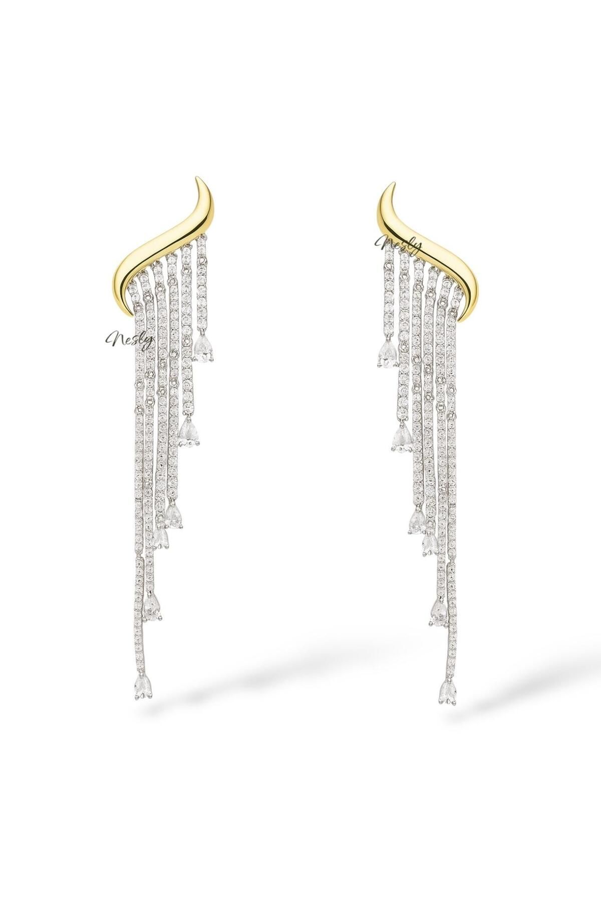 neslyaccessories Akış Işıltısı – 7 cm Çift Renk Sallantılı Küpe
