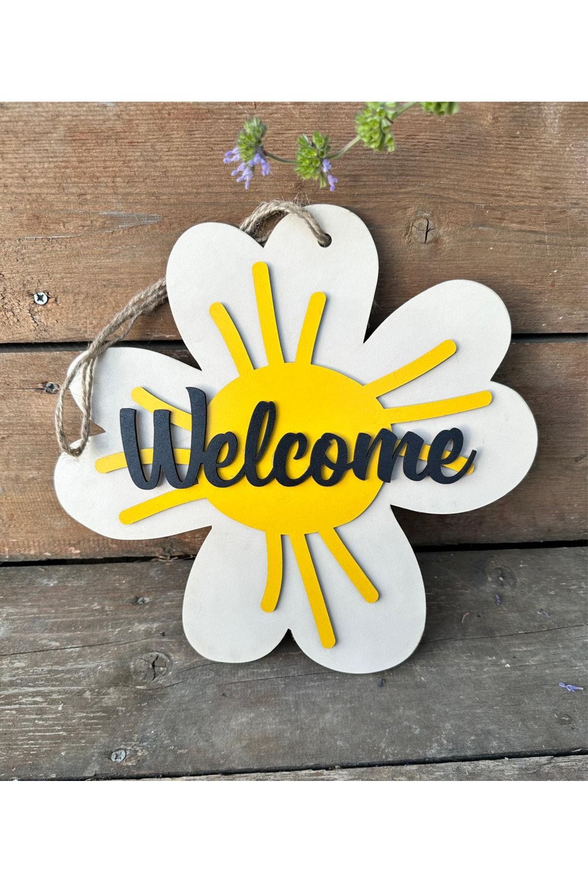 MeyArt Ajans Rustik - Retro Papatya Konseptli Hoşgeldiniz - Welcome Yazılı Duvar Süsü