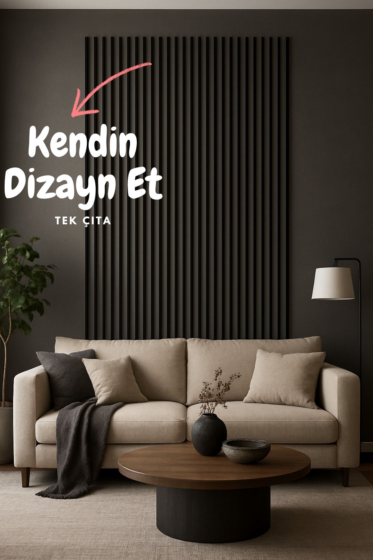 ATS YAPI Antrasit Kendinden Yapışkanlı Çıta – 12 Adet | 240 cm Uzunluk | 18 mm Kalınlık Duvar Dekor Paneli