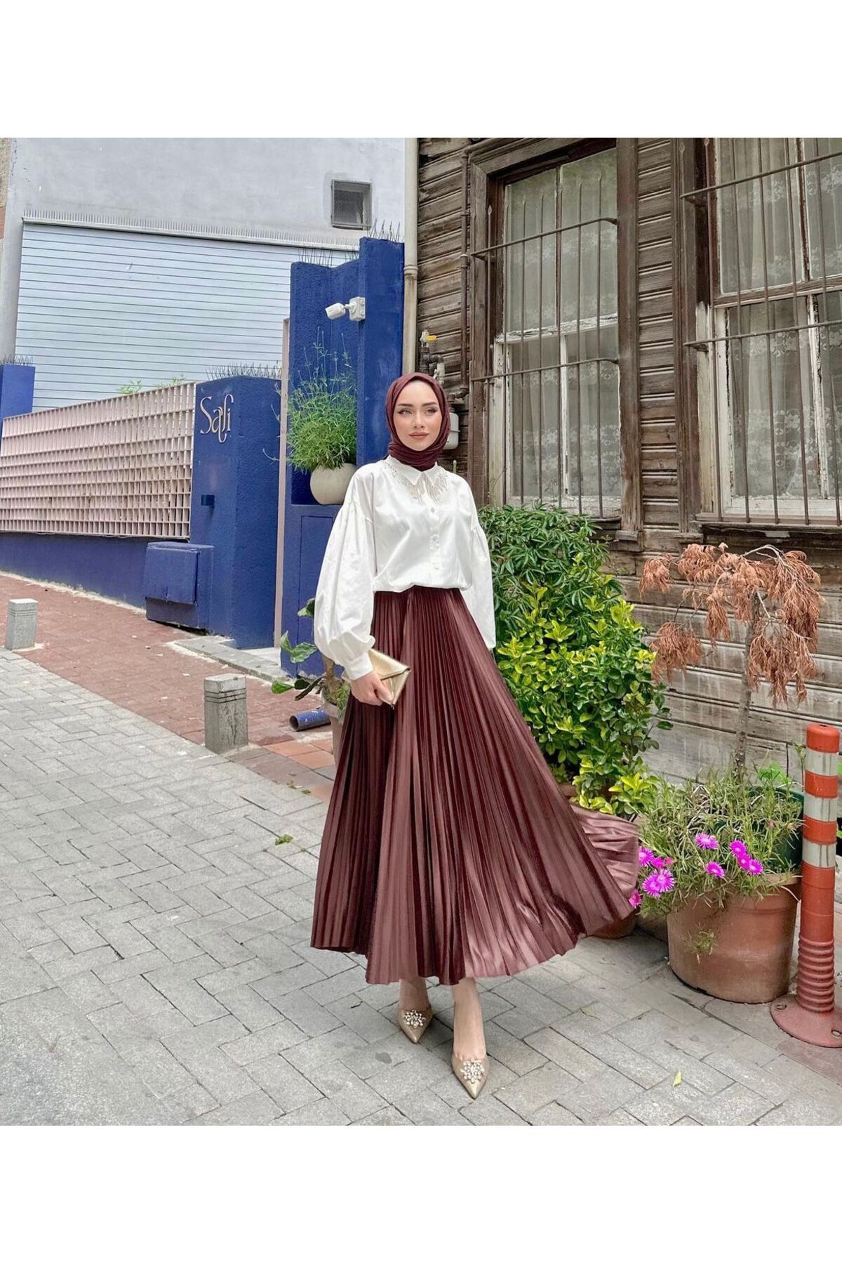 MODA AKGÜN Piliseli deri görünümlü etek