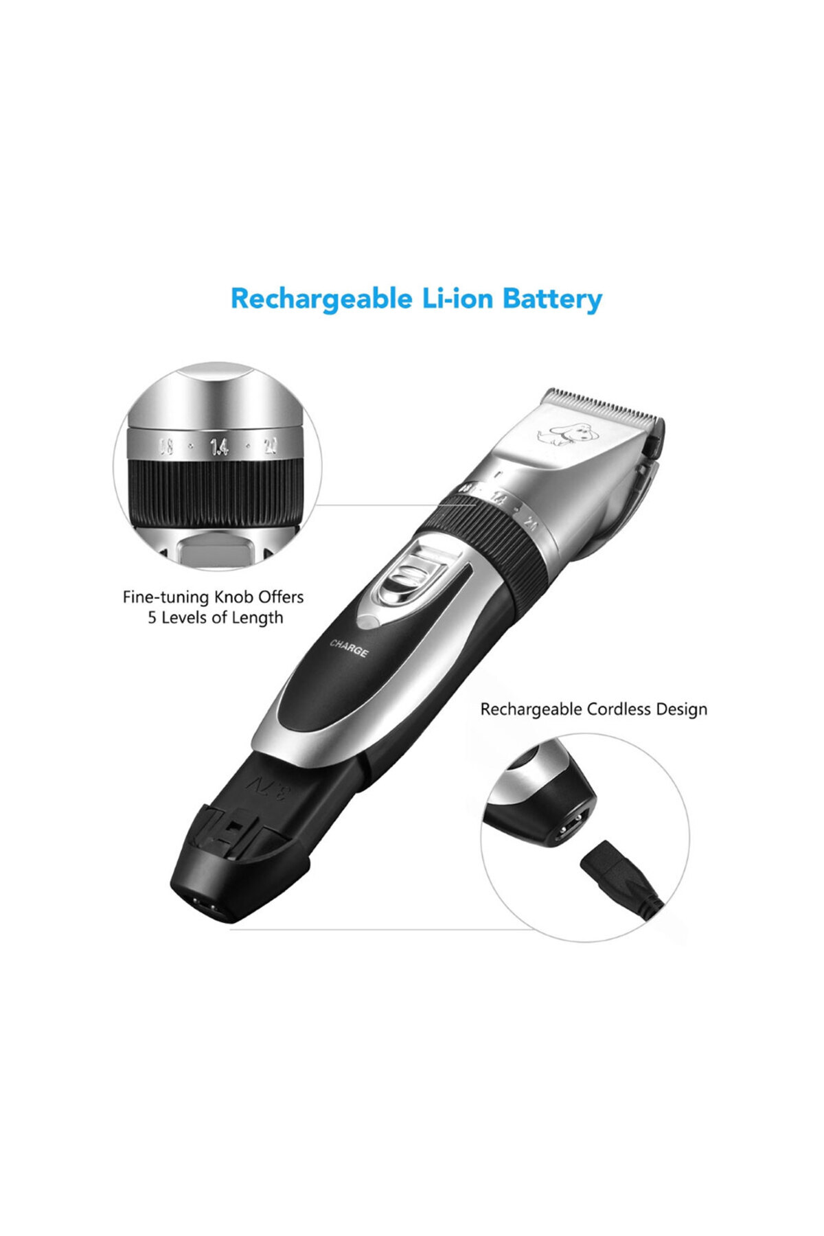 OEM-Professional Dog, Cat or Other Animal Clipper Set, cordless, Titanium/Ceramic, scissors included 3