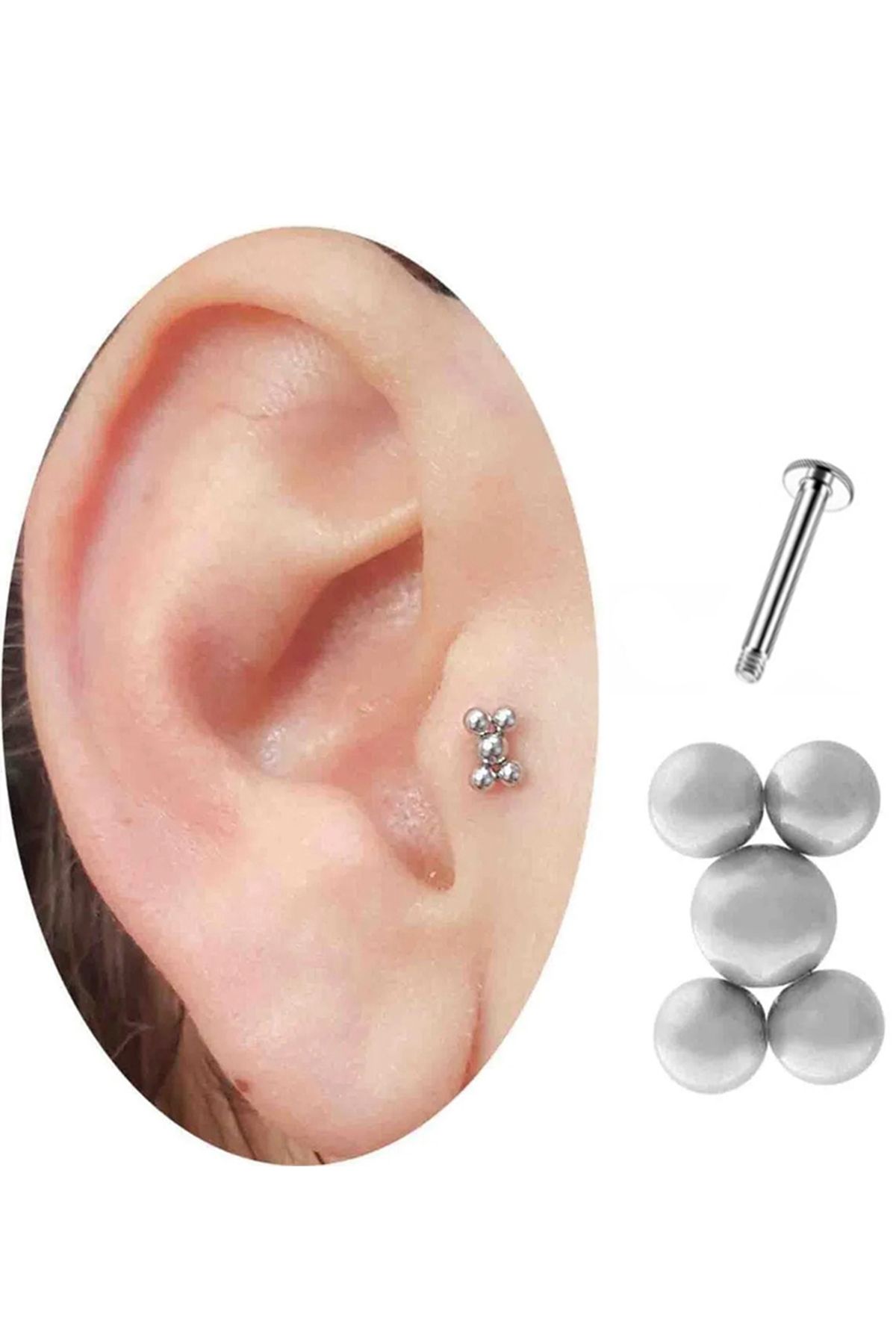 Cadının Dükkanı Beş Top Çelik Tragus Helix Kıkırdak Piercing