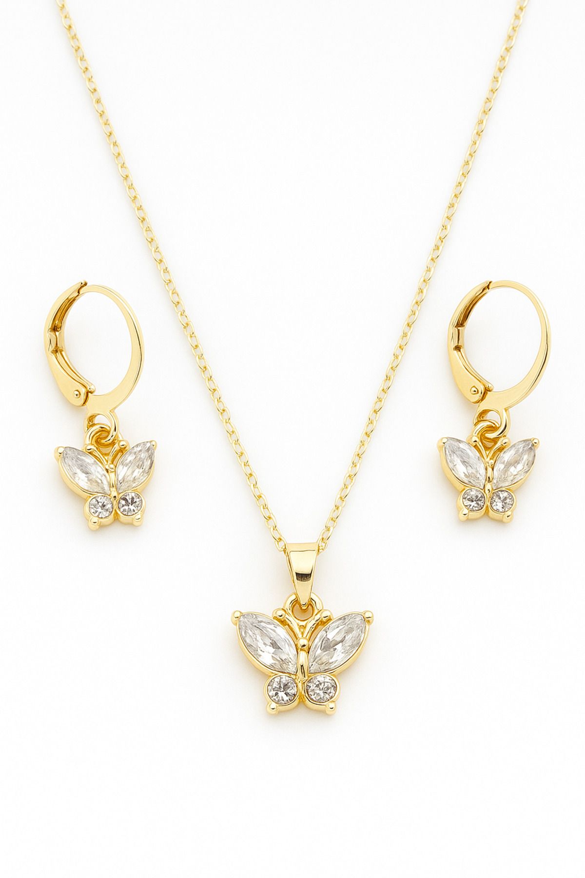 MakeWell Kelebek Tasarımlı Gold Renkli Kolye ve Küpe Takımı