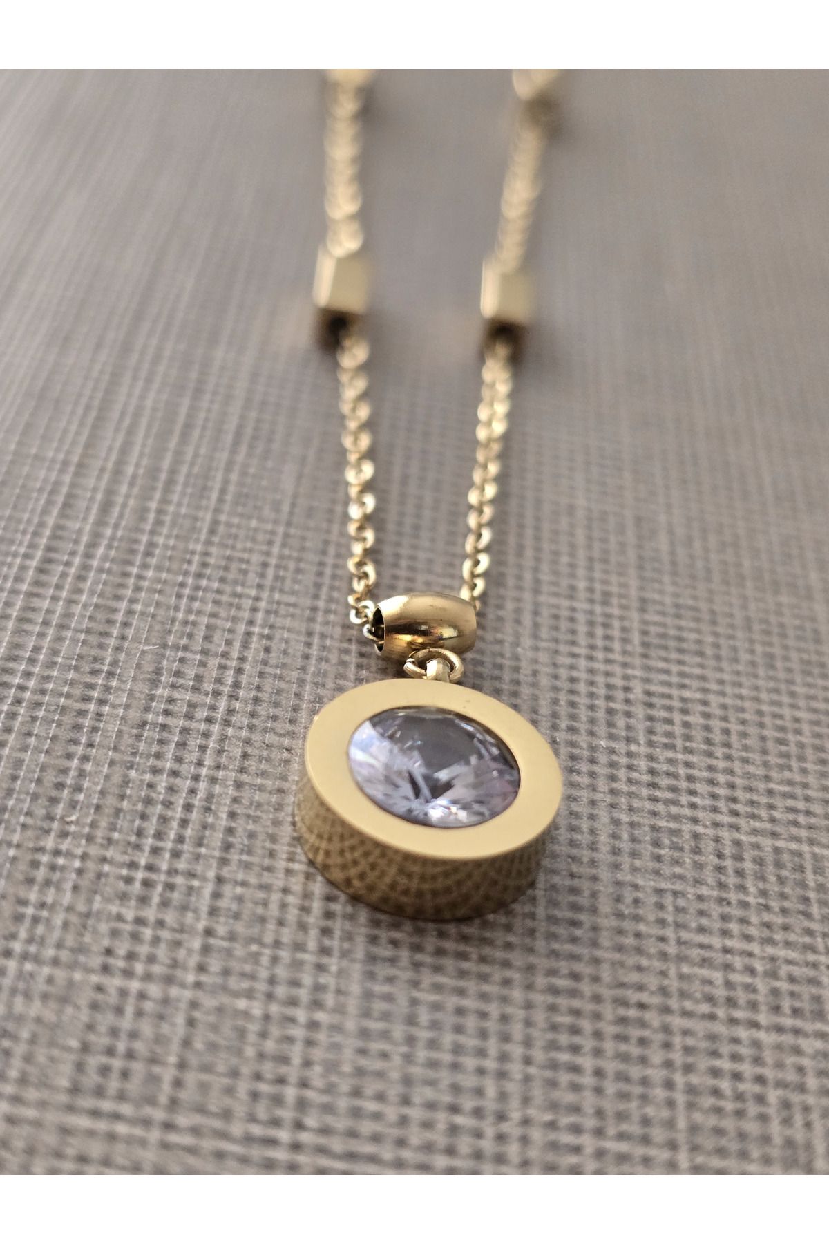 stainles steel Zirkon İşlemeli Çelik Kolye