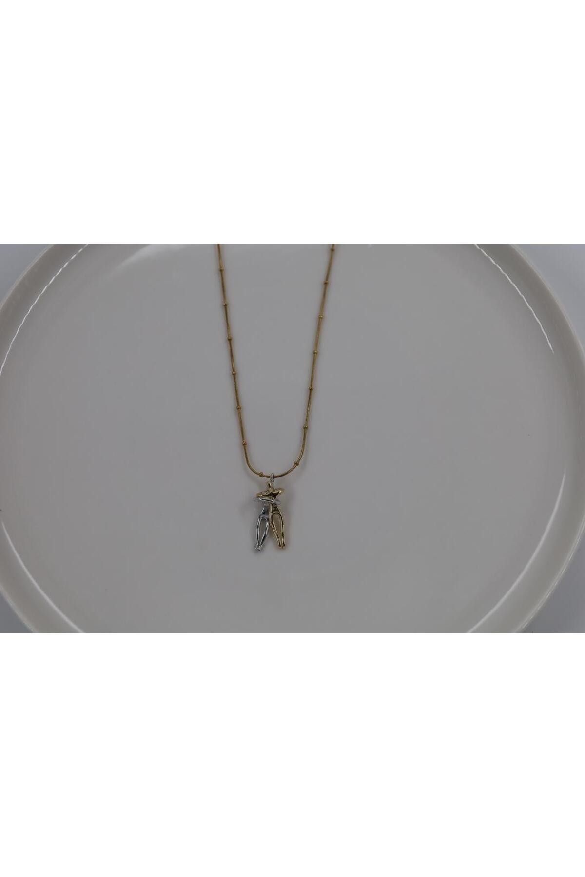 cindyaccessory PASLANMAZ ÇELİK KAVUŞAN ÇİFTLER KOLYE