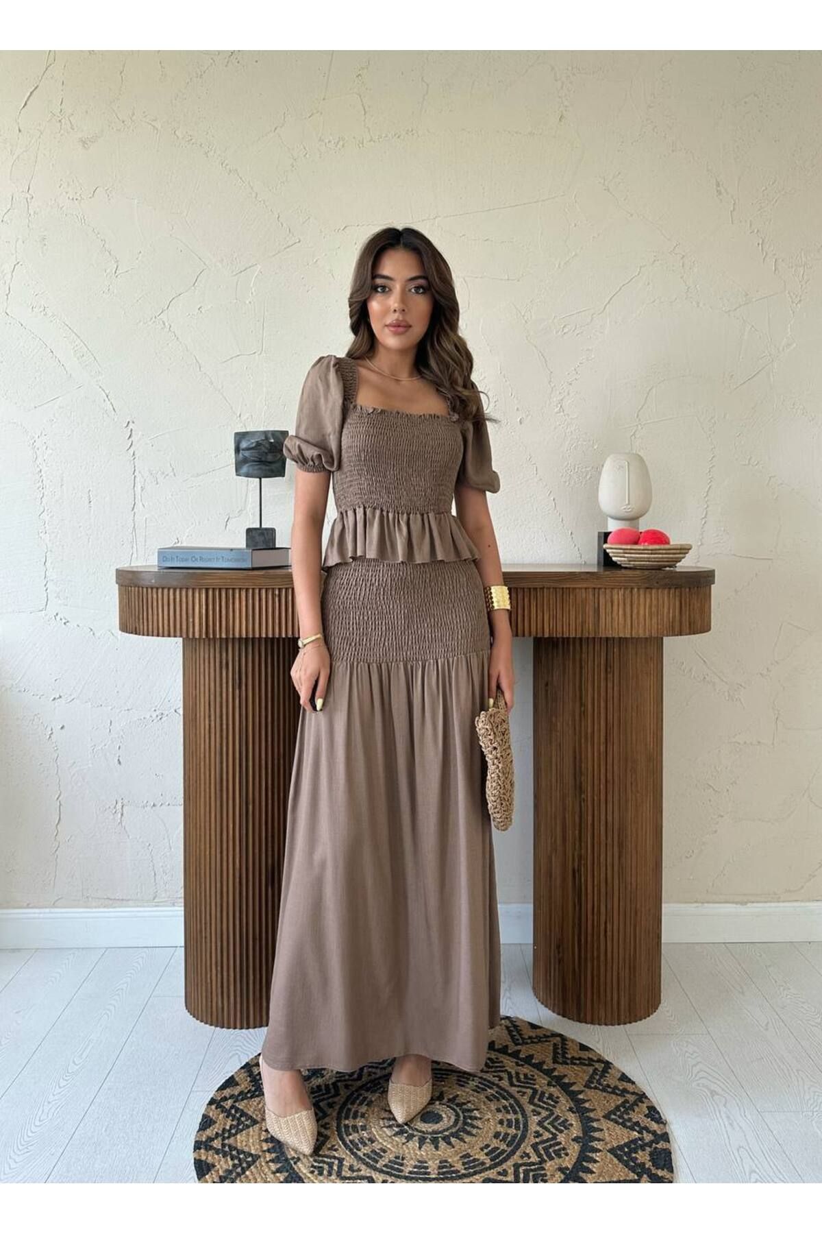 Castivo Fashion Fırfırlı Büzgü Bluzlu Yazlık İkili Takım