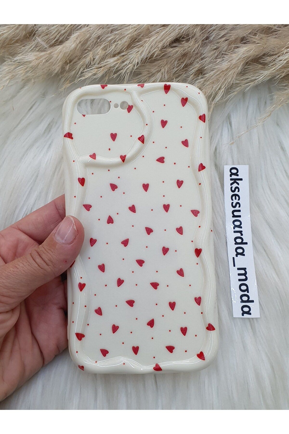 ZB Aksesuarda Moda iPhone 7 PLUS - 8 PLUS UYUMLU KIRMIZI KALPLER BASKILI DESENLİ KILIF