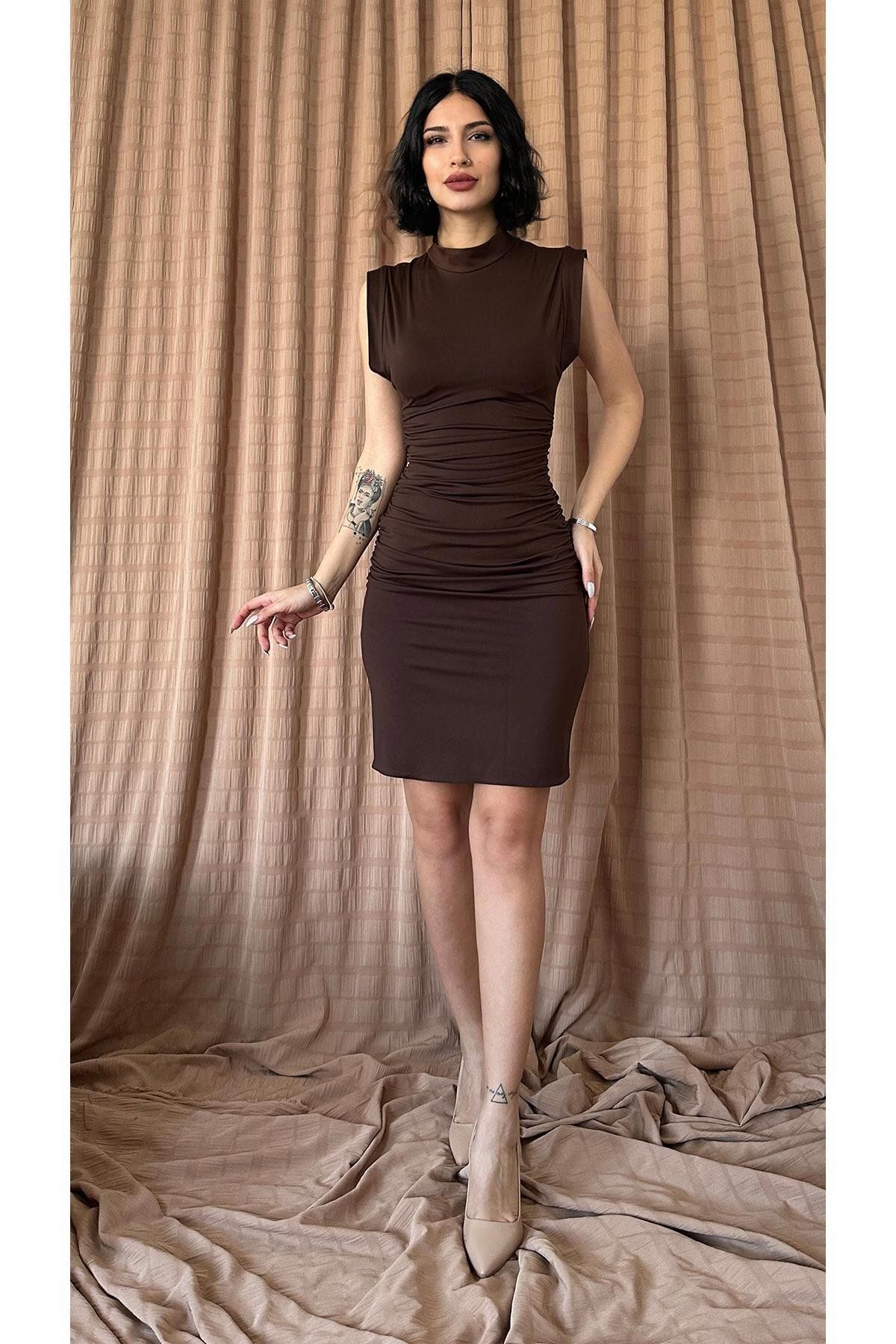 Castivo Fashion Drape Detaylı Fit Kalıp Kolsuz Mini Elbise