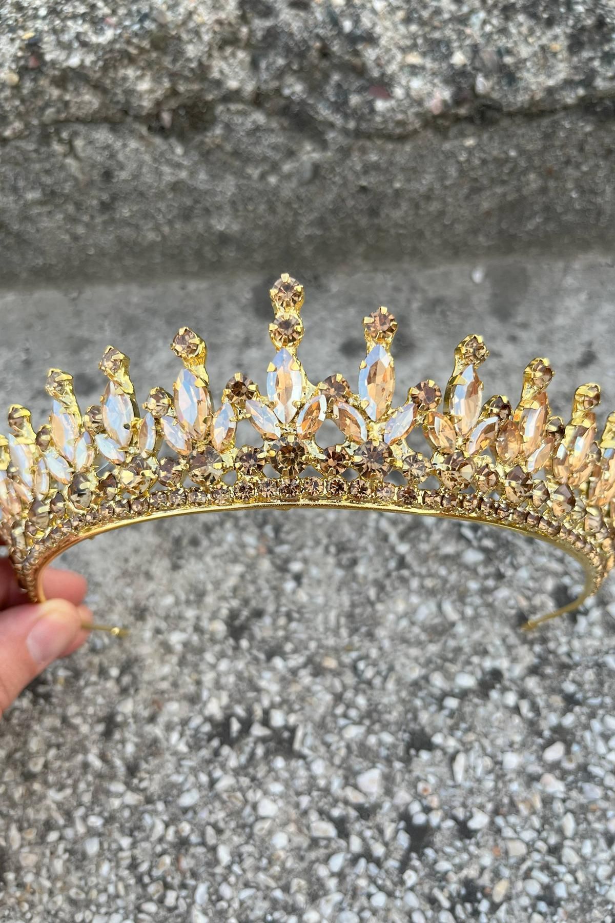 Hobigram İvanna Gold Gelin Kına Tacı Özel Gün Aksesuar Kadın Taç Saç Aksesuarı