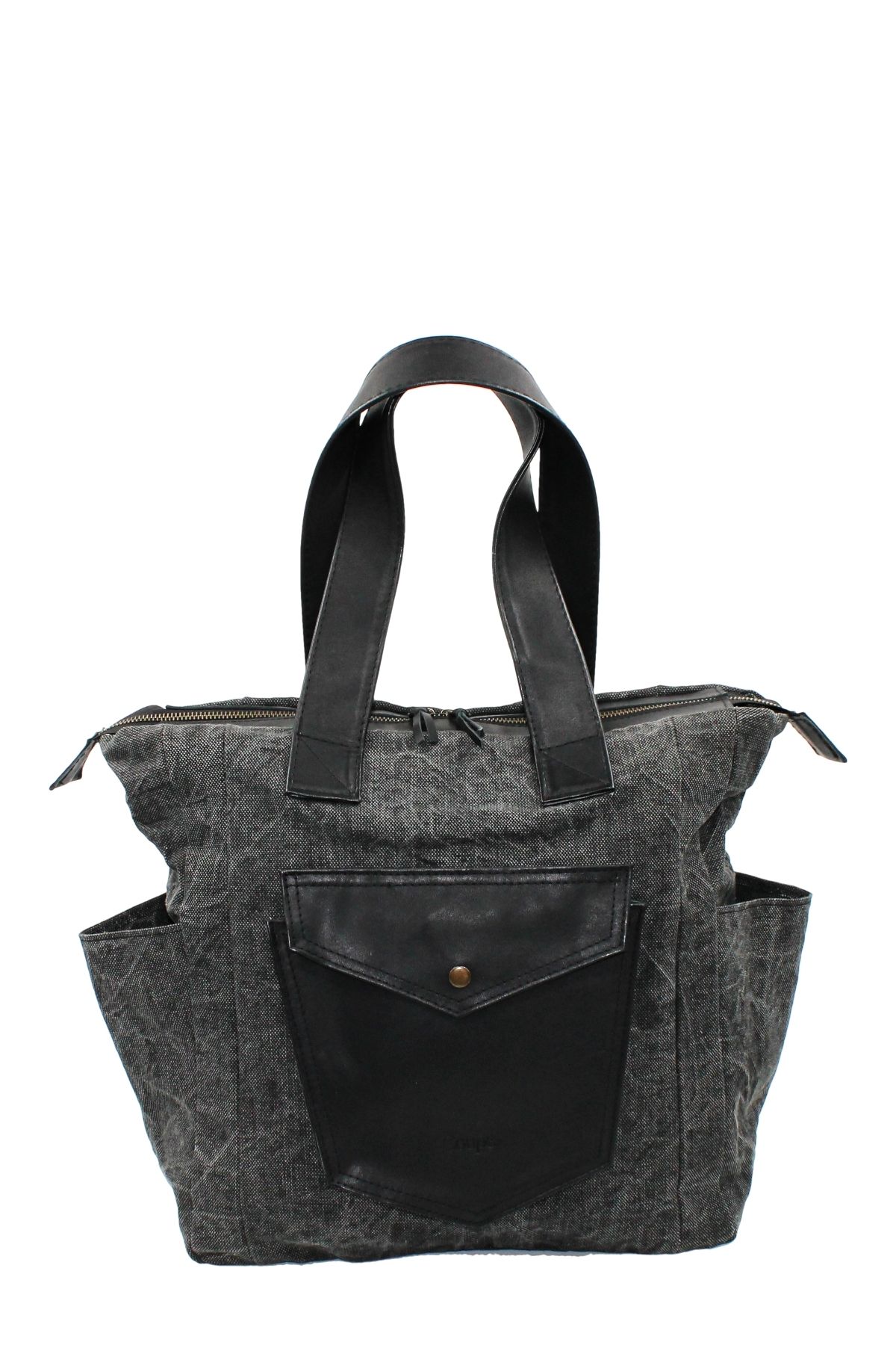 Coupe Leather Canvas Kol Çantası Deri Detaylı
