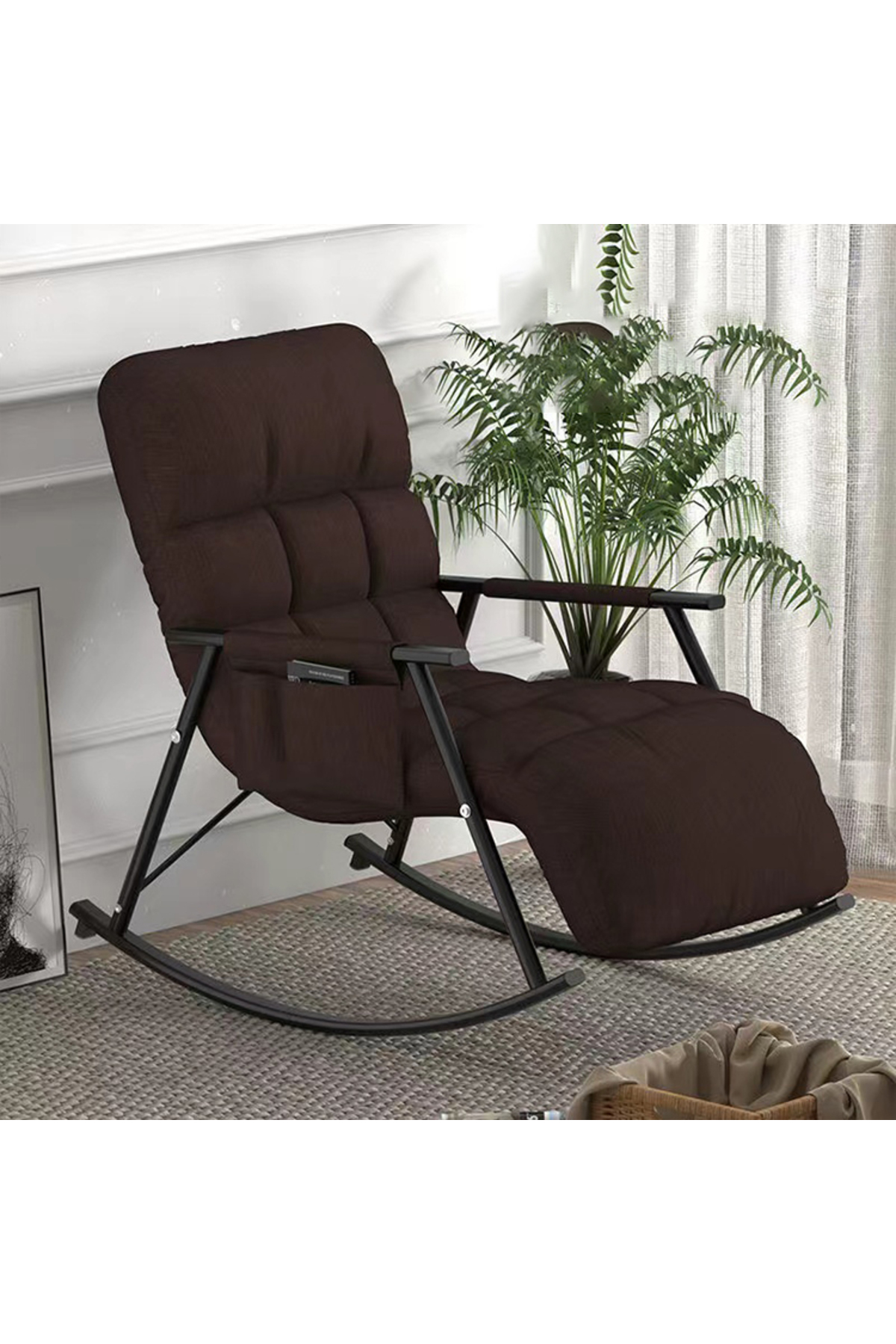 كرسي هزاز من القماش المريح مع حشوة مريحة لتوفير أقصى قدر من الراحة - بني فاتح