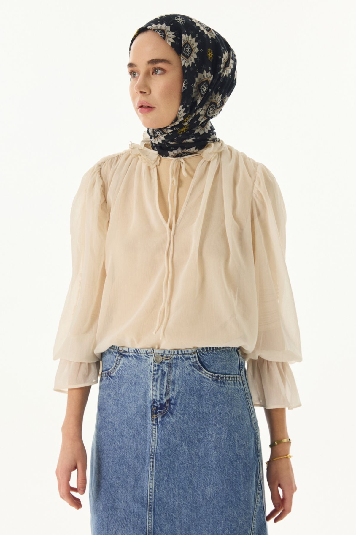 FENZA SCARF Etnik Desen Pamuklu Şal - Tarçın-Siyah