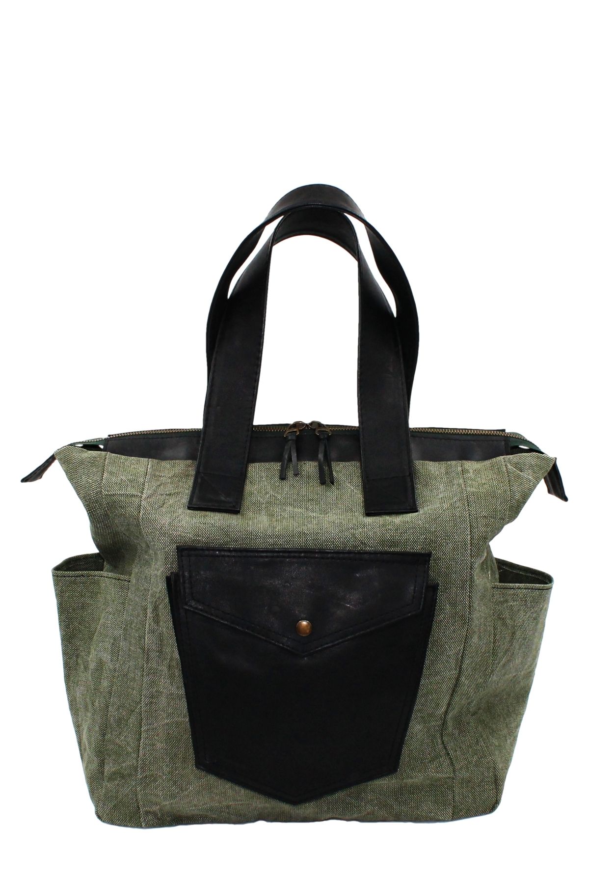 Coupe Leather Canvas Kol Çantası Deri Detaylı