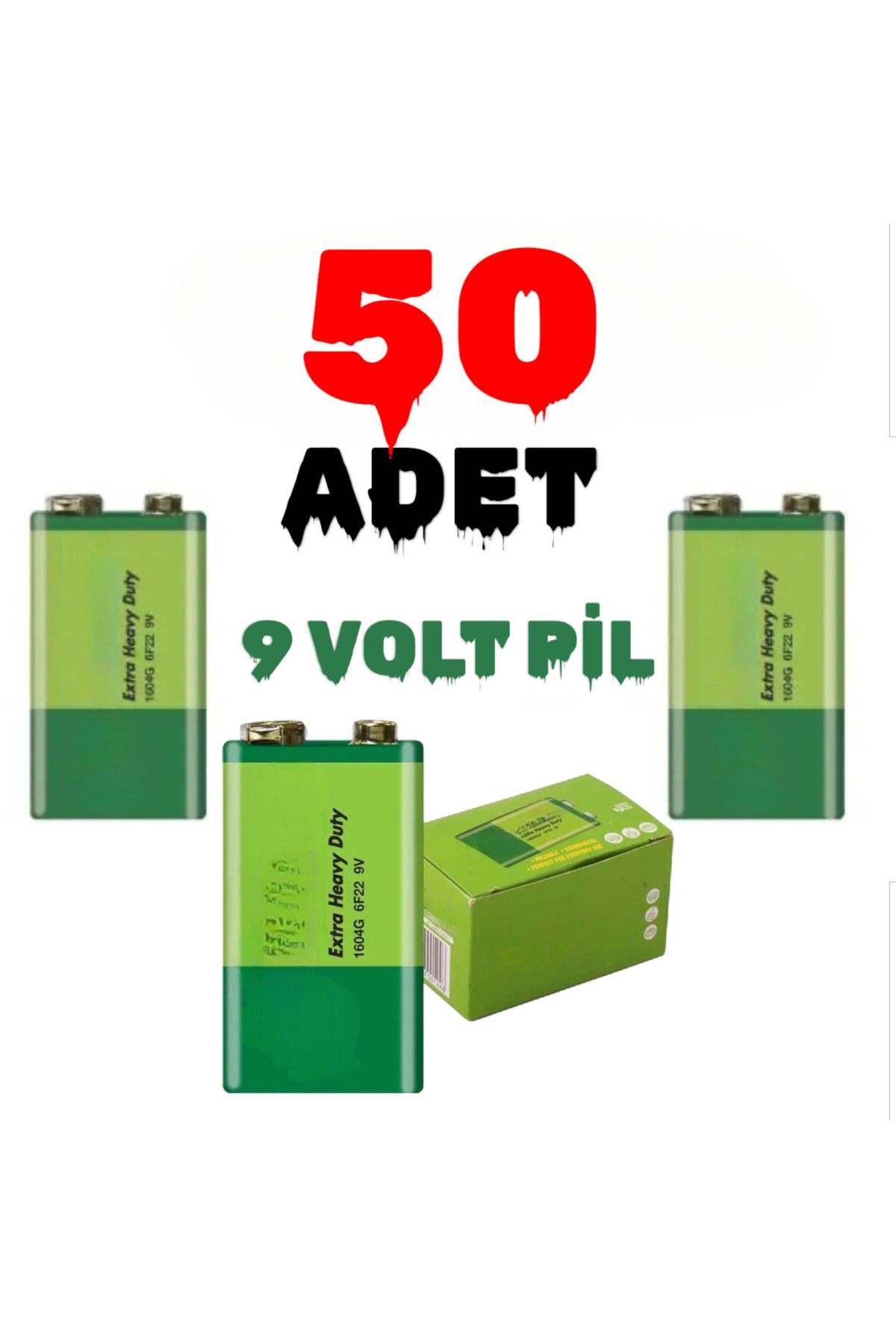 nelerbulurum 50 ADET 9 Volt Pil - 9V Oyuncak Araba Radyo Telsiz Duman dedektörü Drone El feneri Kumanda Pili