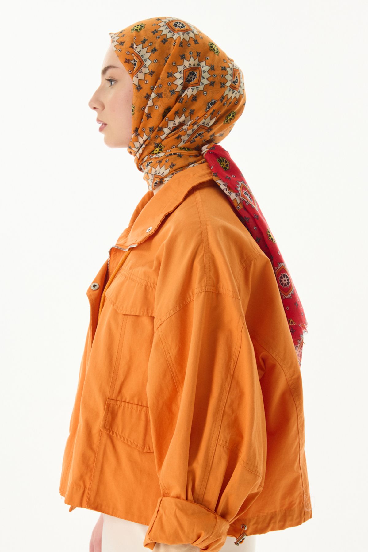 FENZA SCARF Etnik Desen Pamuklu Şal - Kahve-Oranj