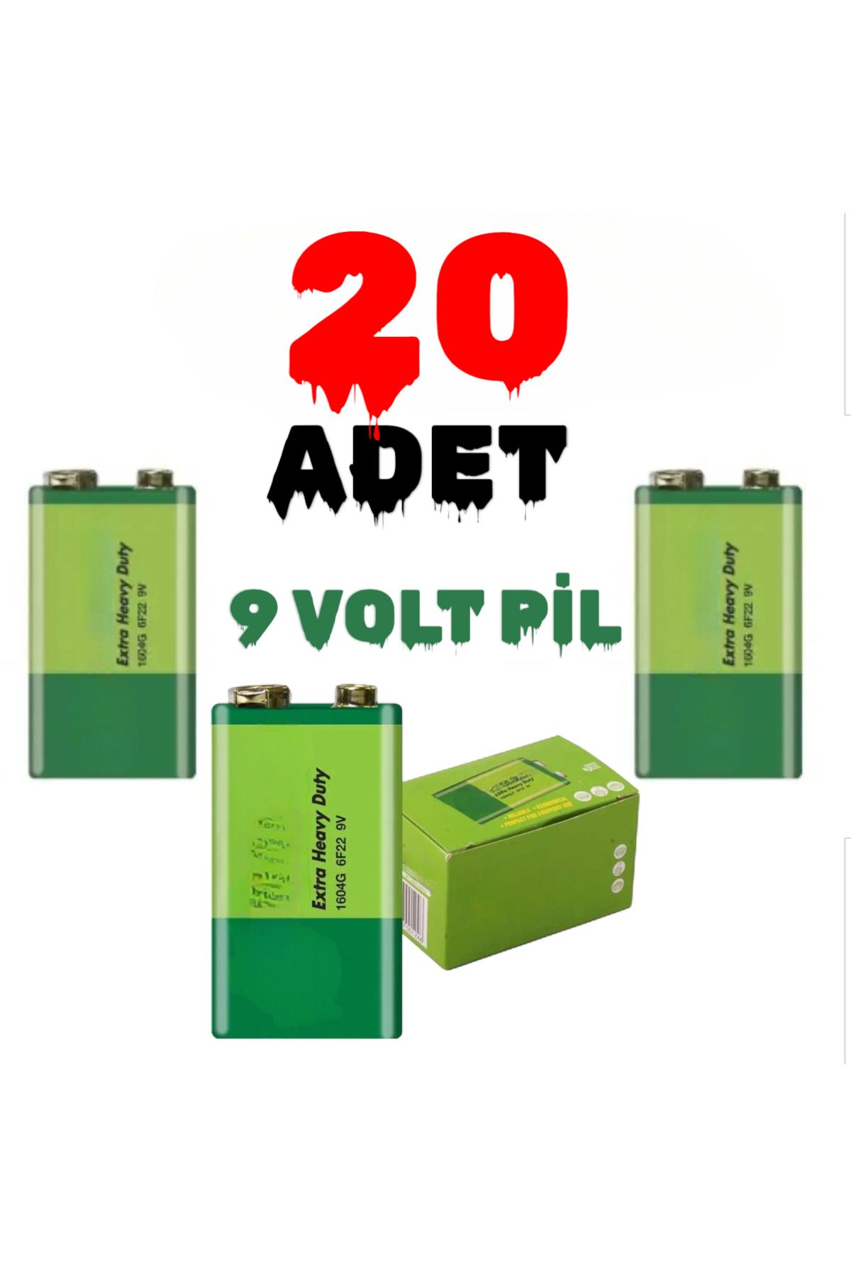 nelerbulurum 20 ADET 9 Volt Pil - 9V Oyuncak Araba Radyo Telsiz Duman dedektörü Drone El feneri Kumanda Pili