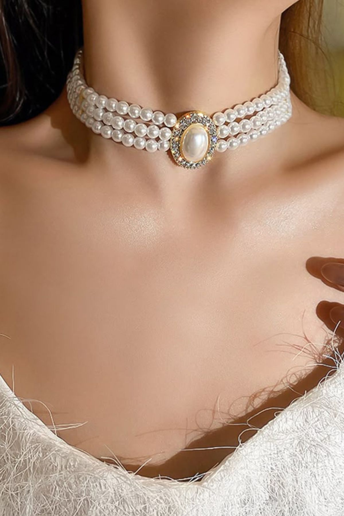 LIVOSH İNCİLİ CHOKER KOLYE İNCİLİ TAŞLI TASMA KOLYE