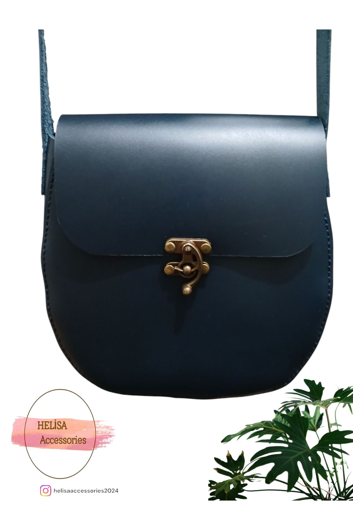 HELİSA ACCESSORİES HAKİKİ DERİ ANTİK APARATLI LACİVERT EL YAPIMI ÇAPRAZ ASKILI ÇANTA