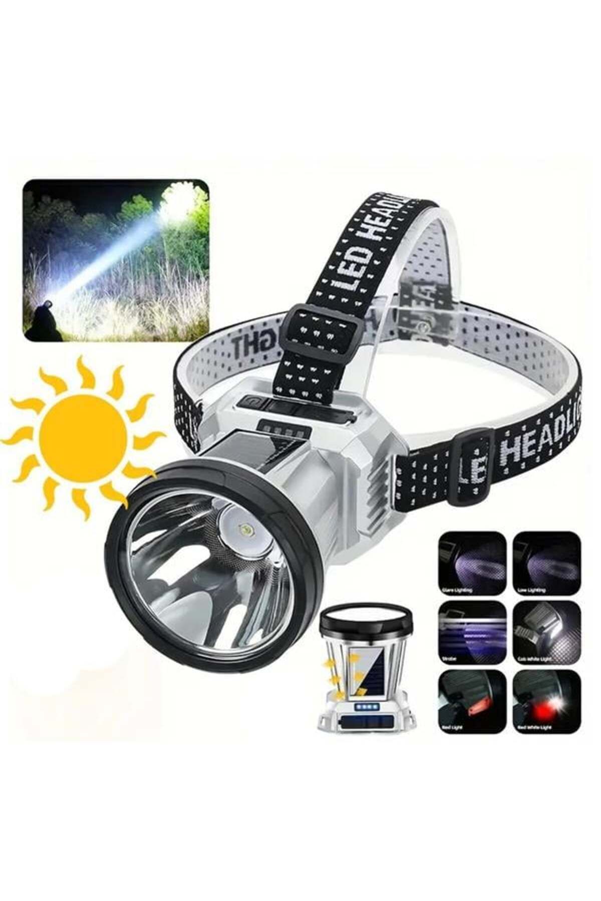 Pİ GLOBAL Powermaster Pm-26721 Solar Panelli Ledli Kafa Lambası Feneri 1600Mah 6 Modlu Sensörlü