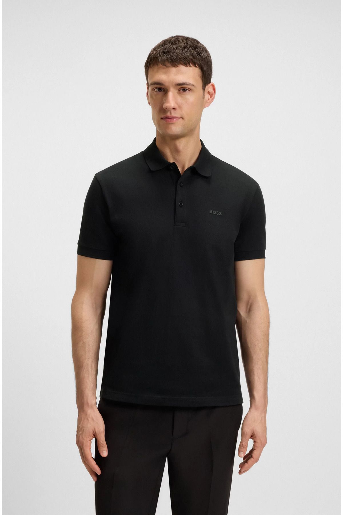 BOSS Erkek Normal Kalıp %100 Pamuklu Jakarlı Kısa Kollu Siyah T-Shirt 50544170-001