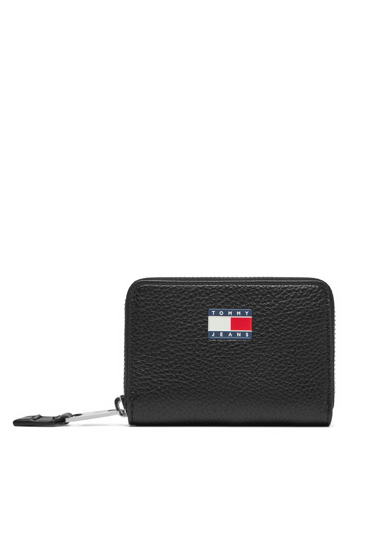 Tommy Hilfiger Kadın Dokulu Dış Yüzey İki Ana Bölmeli Bayrak Logolu Siyah Cüzdan AW0AW17642-BDS