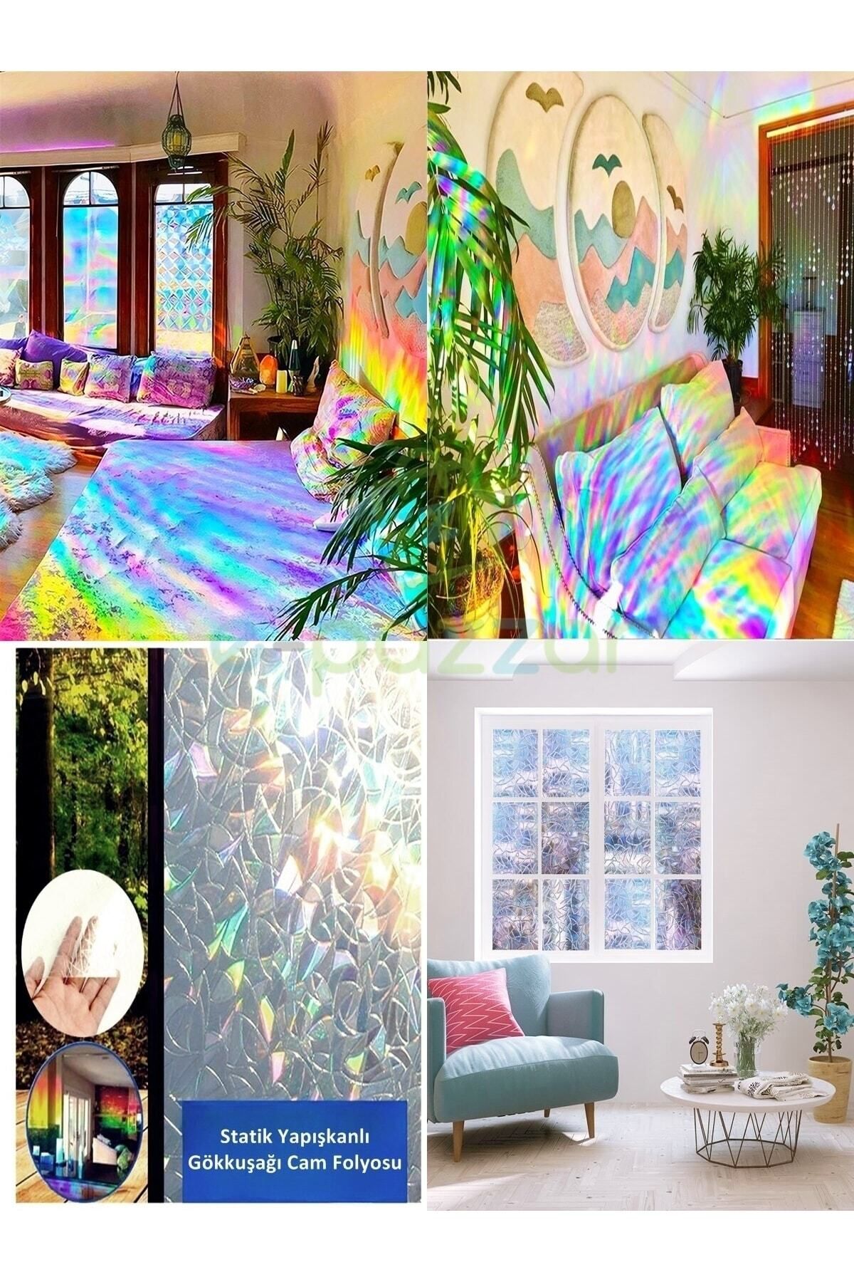 Elioure 3m UV koruyucu şeffaf 3D gökkuşağı cam filmi statik sticker 60x3m