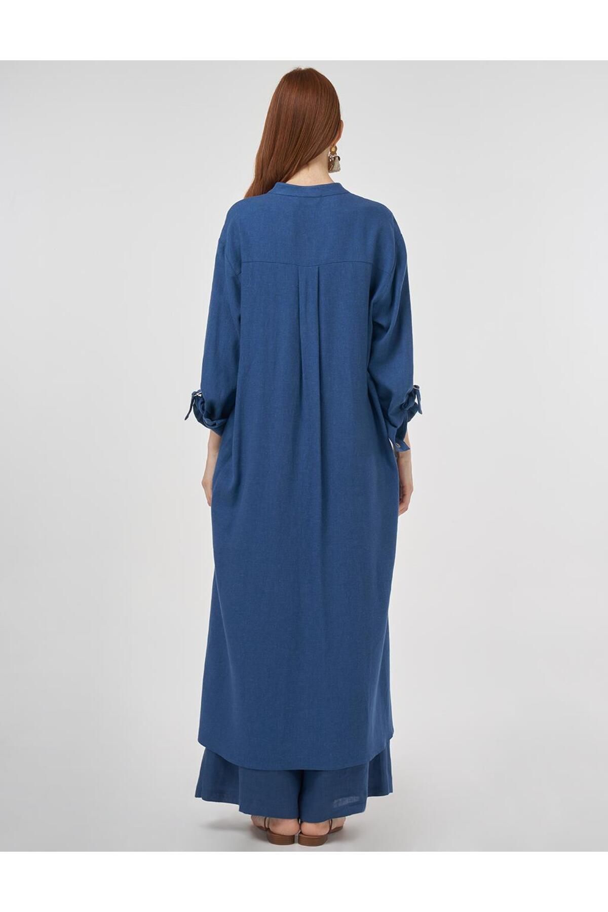 Kayra-Judge Collar Linen Viscose Tunic Indigo 4
