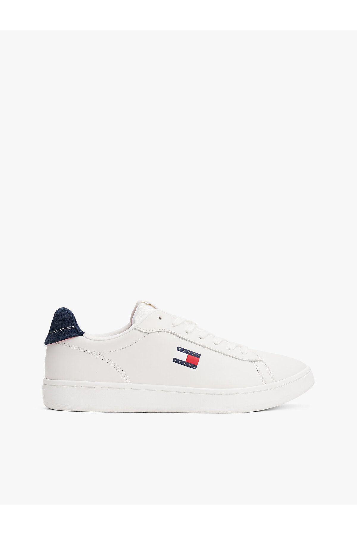 Tommy Hilfiger Erkek Düşük Bilekli Logo Bayraklı Deri Beyaz Sneaker EM0EM01596-0G1