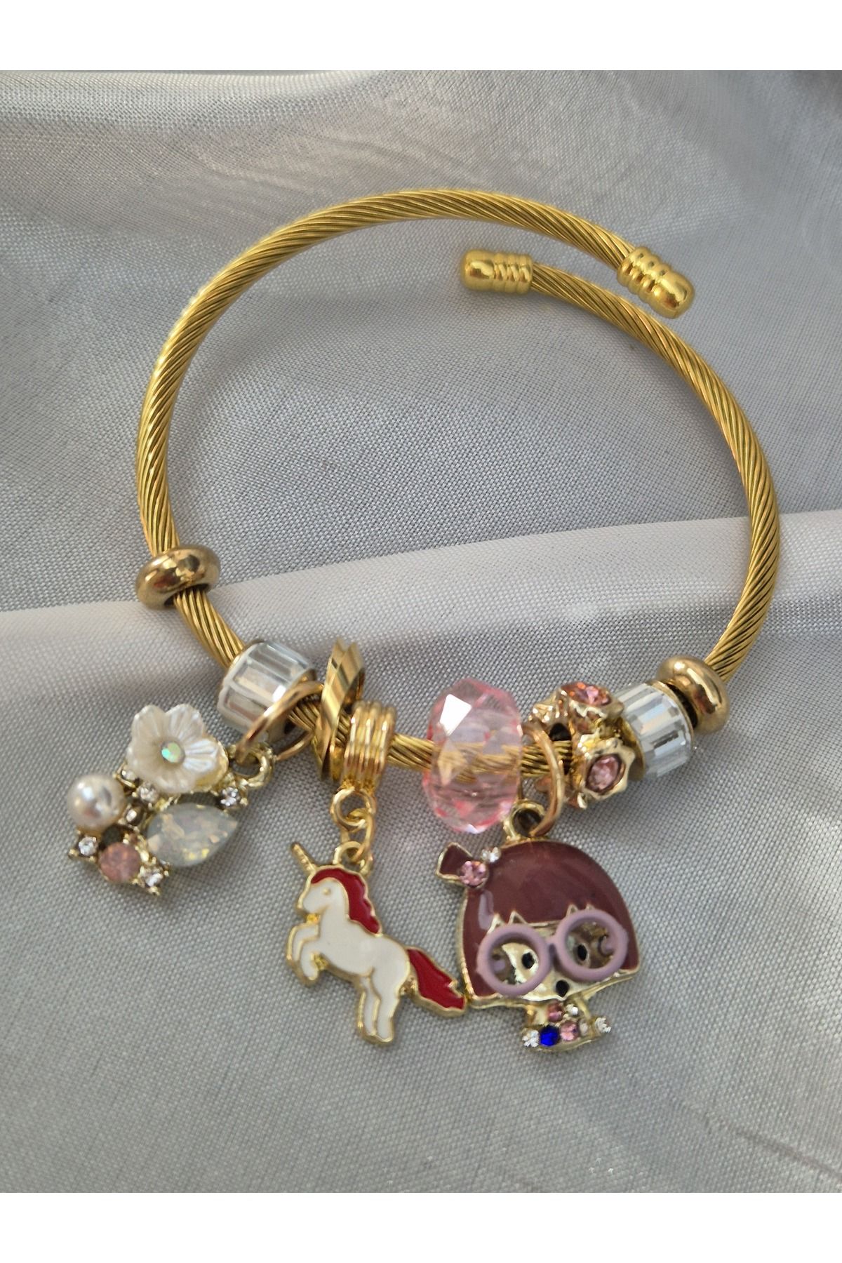 Pinkimaj Gold çelik bileklik charmlı model sallantılı