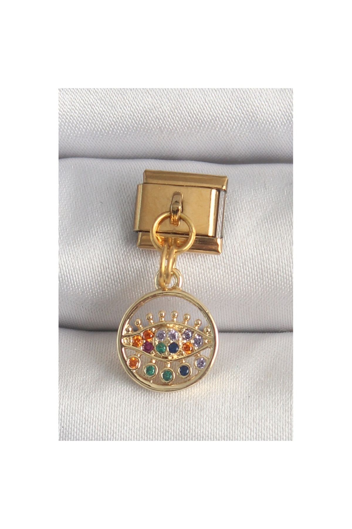 Skygo 316L Çelik Gold Renk Sallantı Renkli Zirkon Taşlı Göz Model Nomination Charm - TJ-BC1346