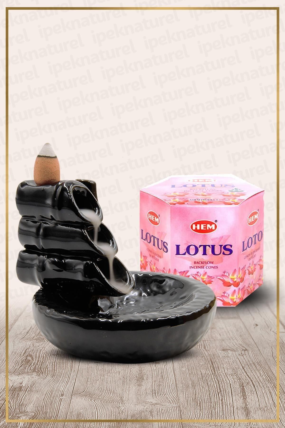 Elioure Geri Akış Şelale Tütsülük ve Lotus Konik Tütsü 40 Adet, Siyah