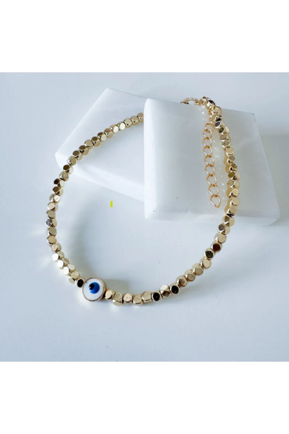 Mojo Jewellery Çelik Altın Kaplama Küp ve Nazar Bileklik