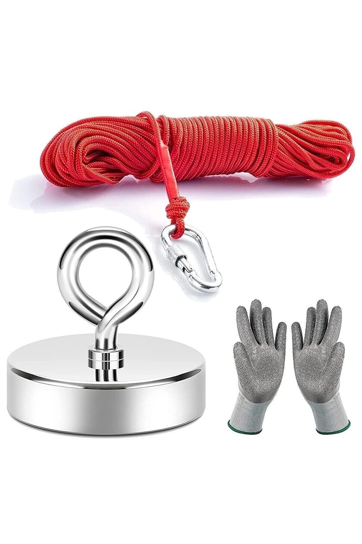 Elioure Çok Renkli Neodyum Pot Mıknatıs Seti, 60 Mm Halat, Eldiven, Kancalı Balıkçılık Paketi