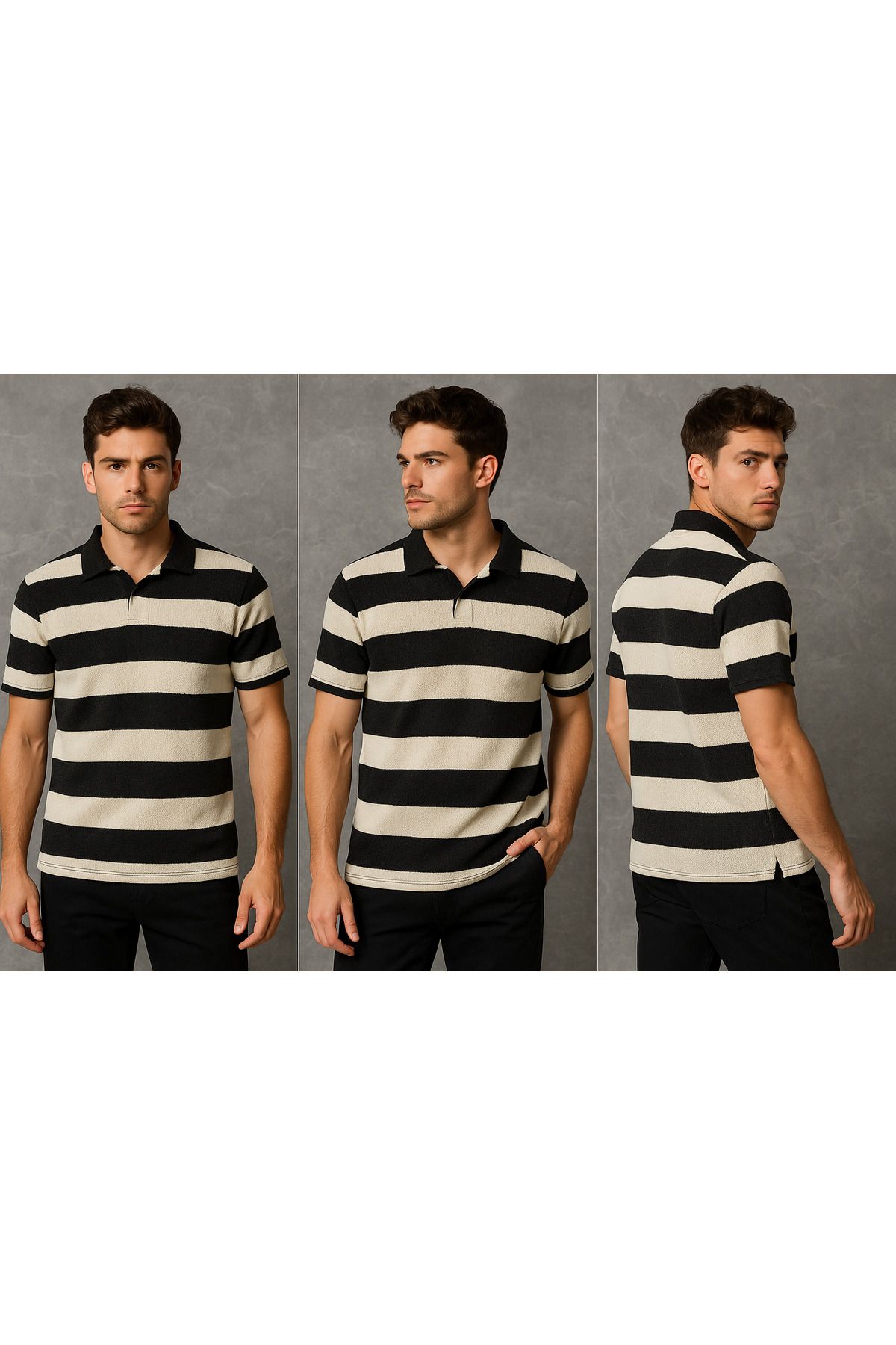 YŞRLİNE COLLECTİON YSR YAKA DETAYLI CIZGILI ORME T-SHIRT KISA