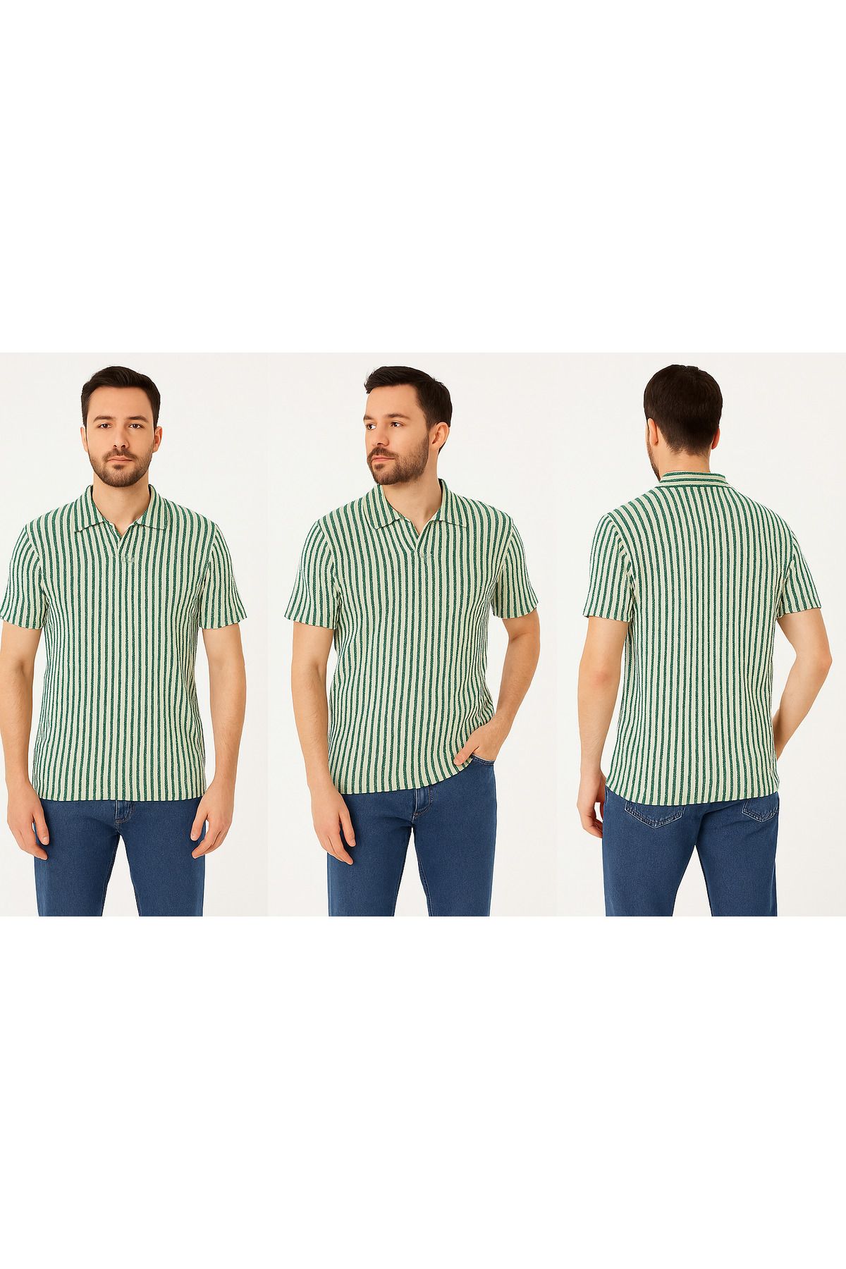 YŞRLİNE COLLECTİON YSR YAKA DETAYLI CIZGILI ORME T-SHIRT KISA