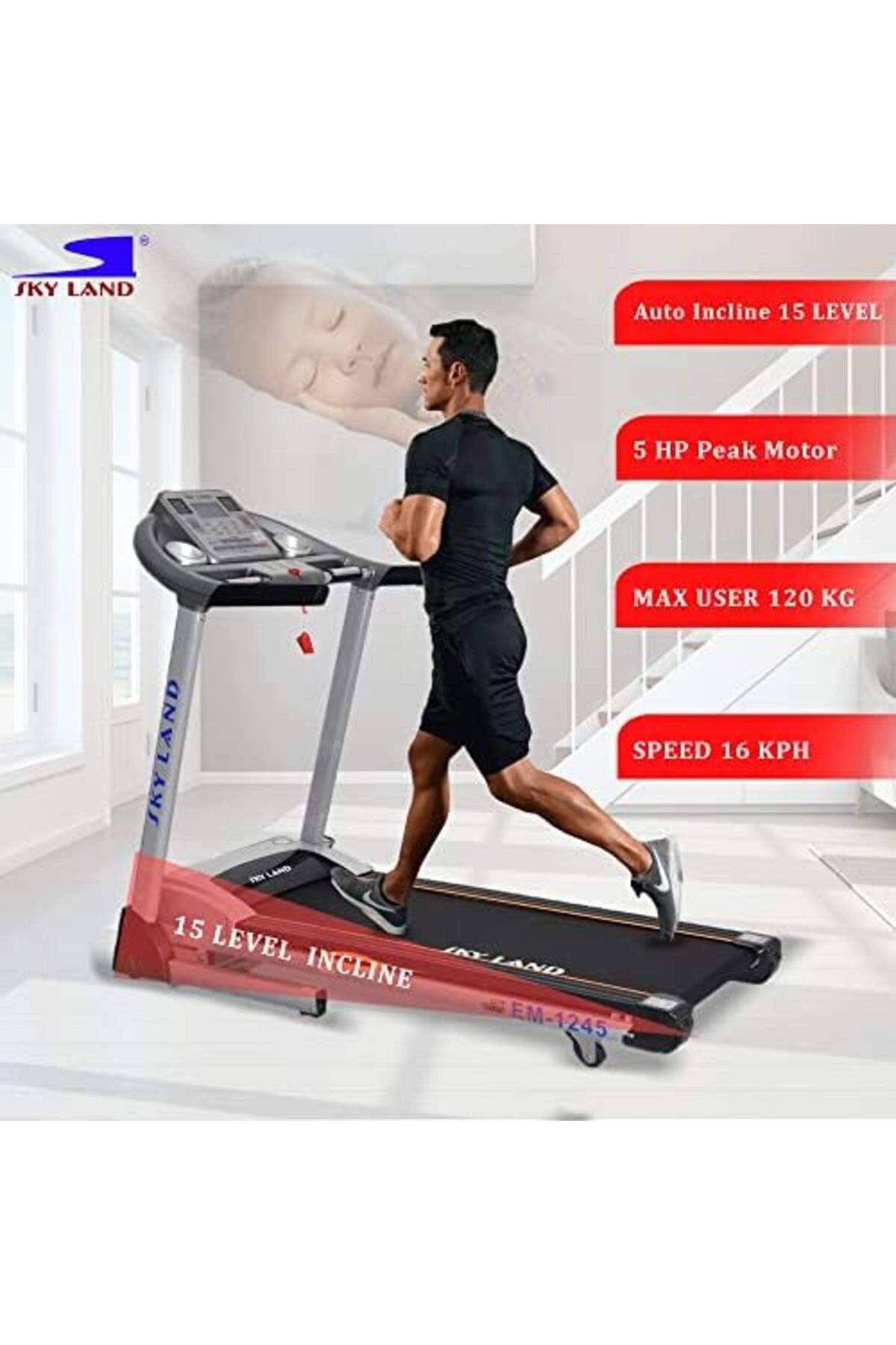 Skyland-Electric Treadmill with Folding Capability, Automatic Incline Feature, Bluetooth Speakers, Hi-Fi Sou 6