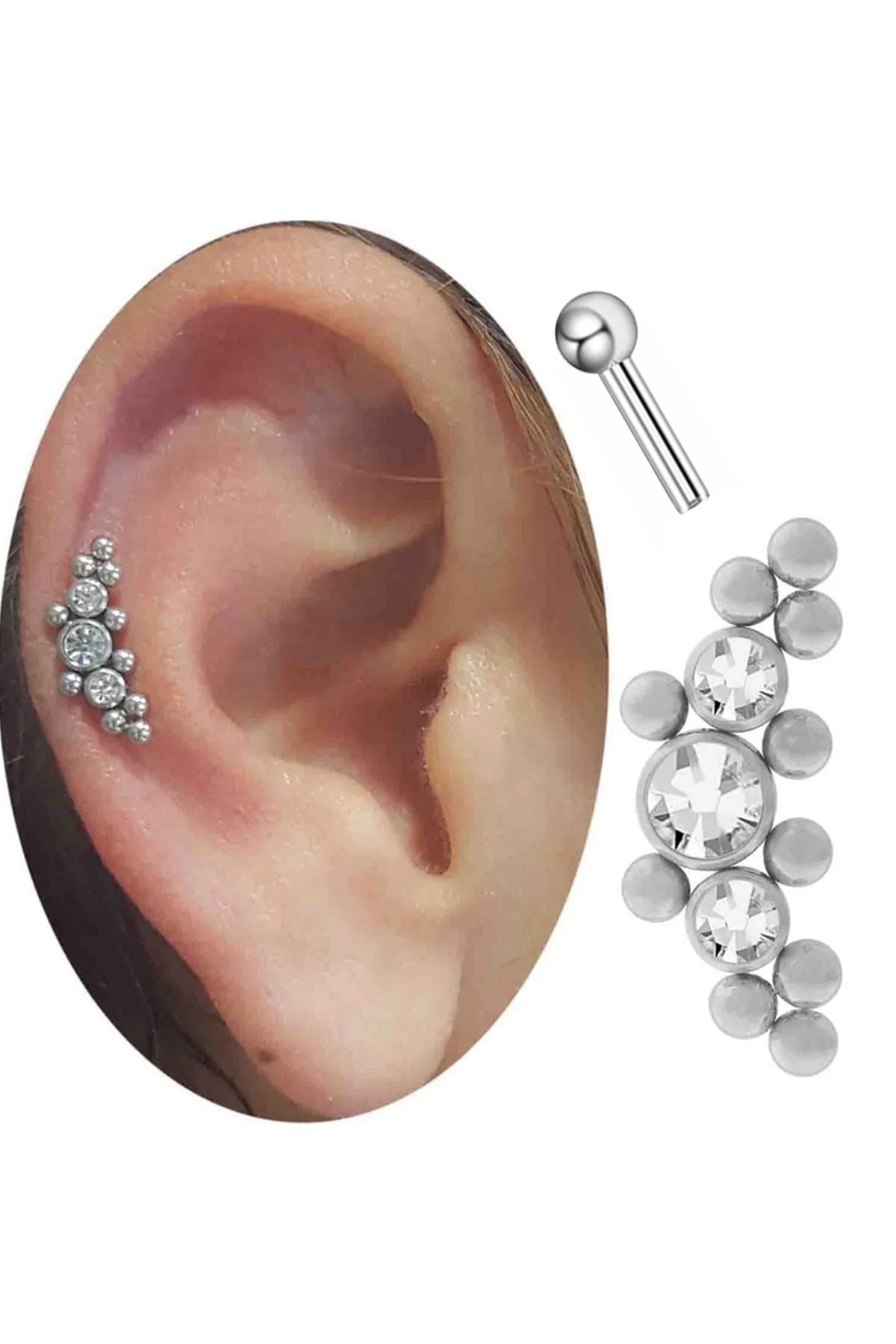 Cadının Dükkanı Taşlı Çelik Tragus Helix Kıkırdak Piercing