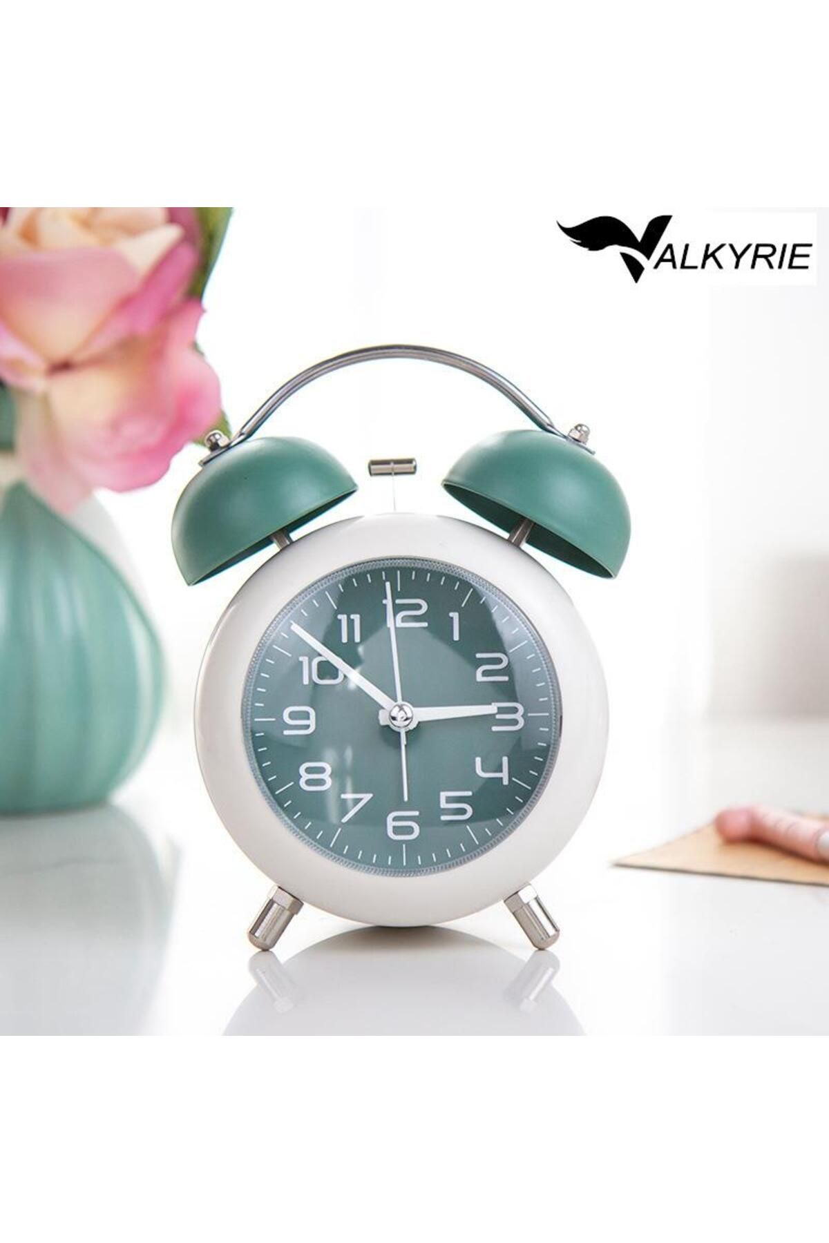 valkyrie Akar Saniyeli Analog Yüksek Sesli Şirin Masa Saati Alarmlı Işıklı Dakik Çift Çanlı Yeşil