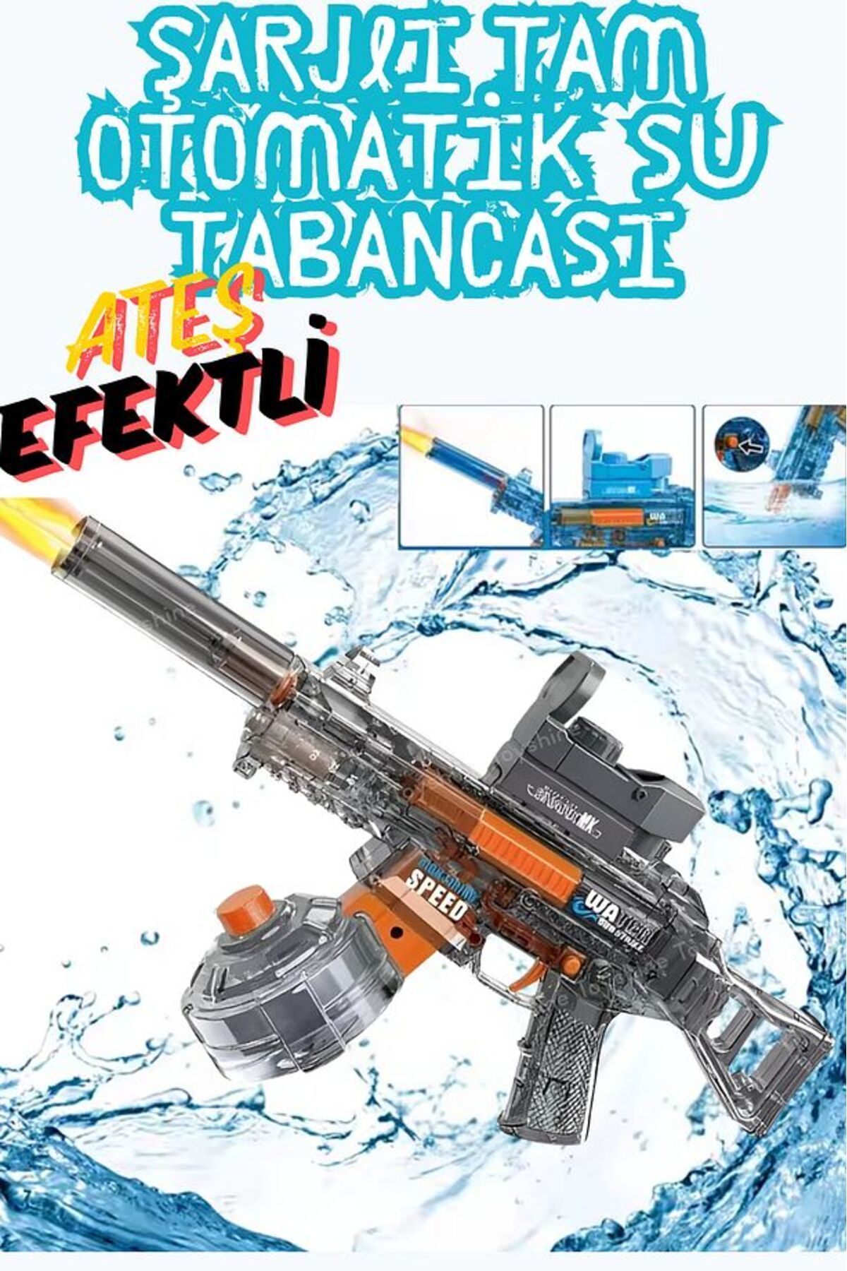Shem Şarjlı Işıklı Tam Otomatik Ateş Efektli Dürbünlü Gerçekçi Su Tabancası
