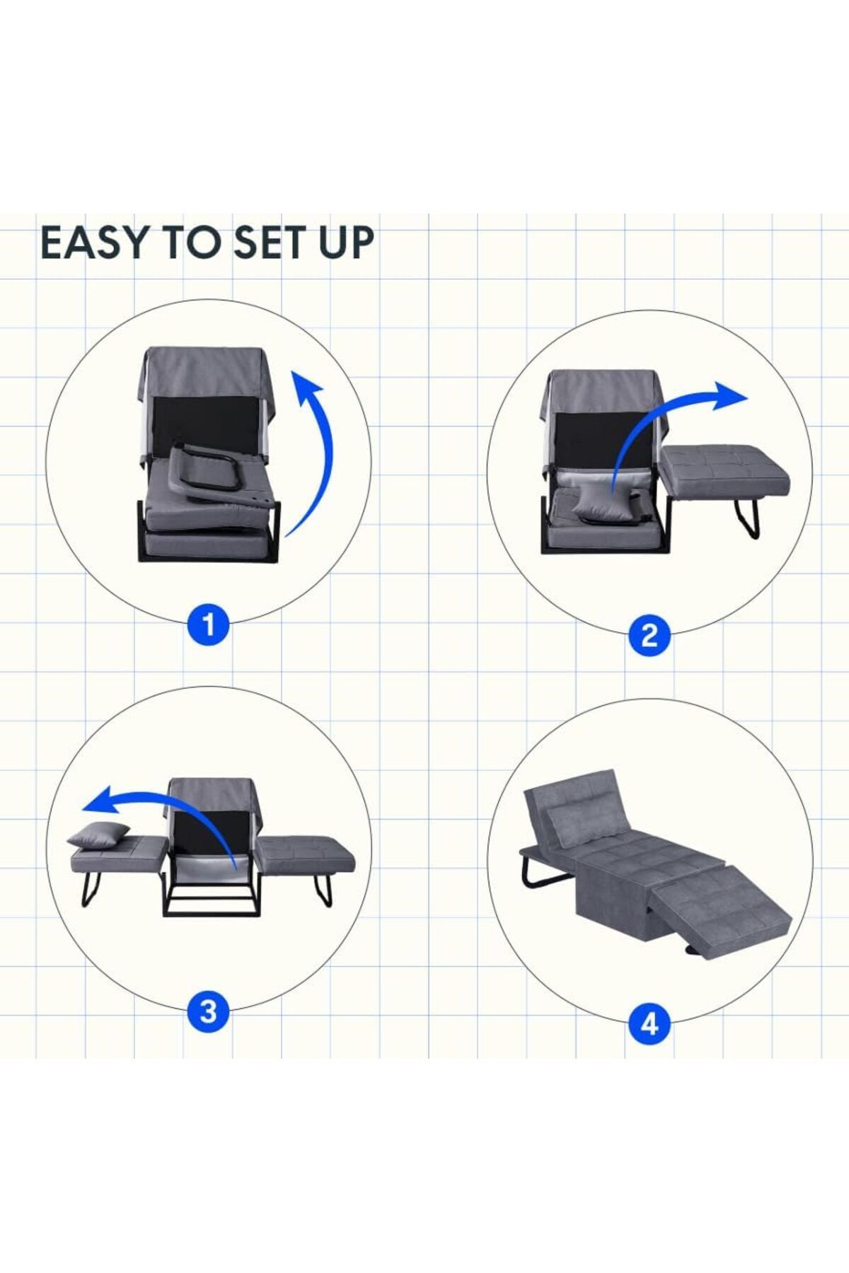 Generic-Sofa Bed, 4 in 1 Multi Function Folding Ottoman Sleeper Bed, Modern Convertible Chair Adjustable Bac 7
