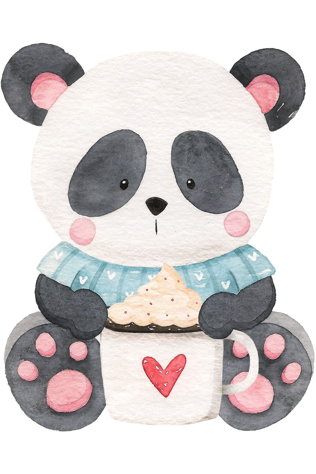 Reysa Tasarım Kremalı Kahve Tutan Mavi Kazaklı Panda Duvar Stickerı