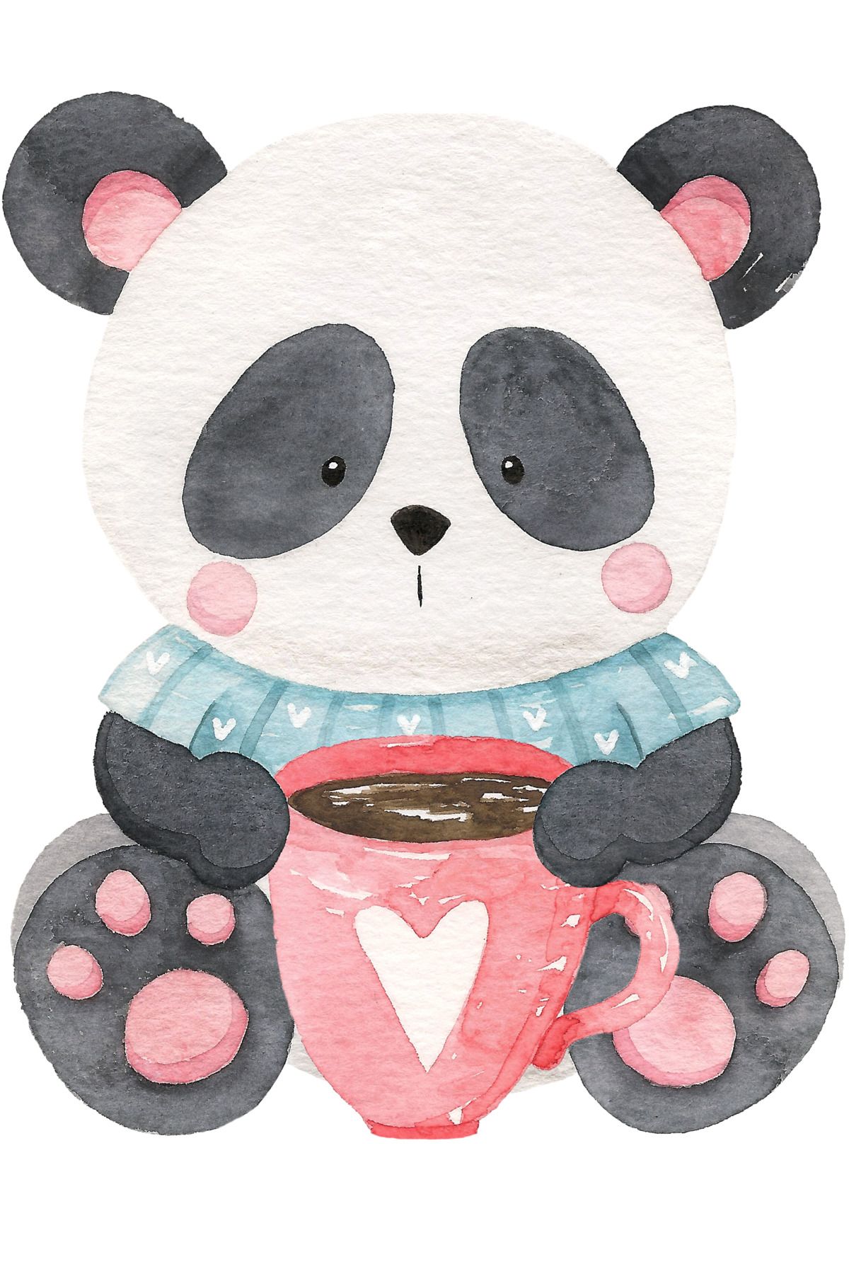 Reysa Tasarım Kahve Tutan Mavi Kazaklı Panda Duvar Stickerı
