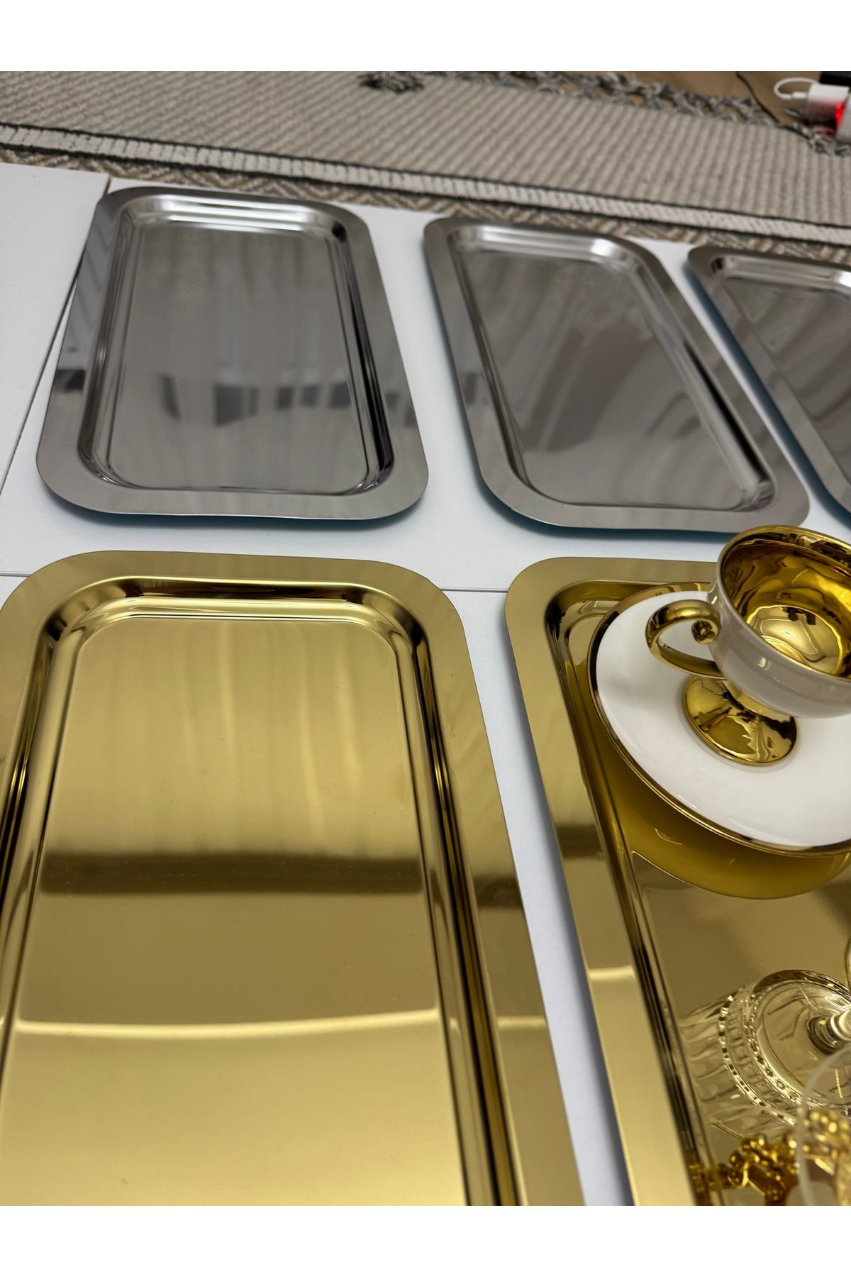 Elzemm store-3 Gold 3 Silver Large Rectangular Model Service and Presentation Tray 18*33 cm 2
