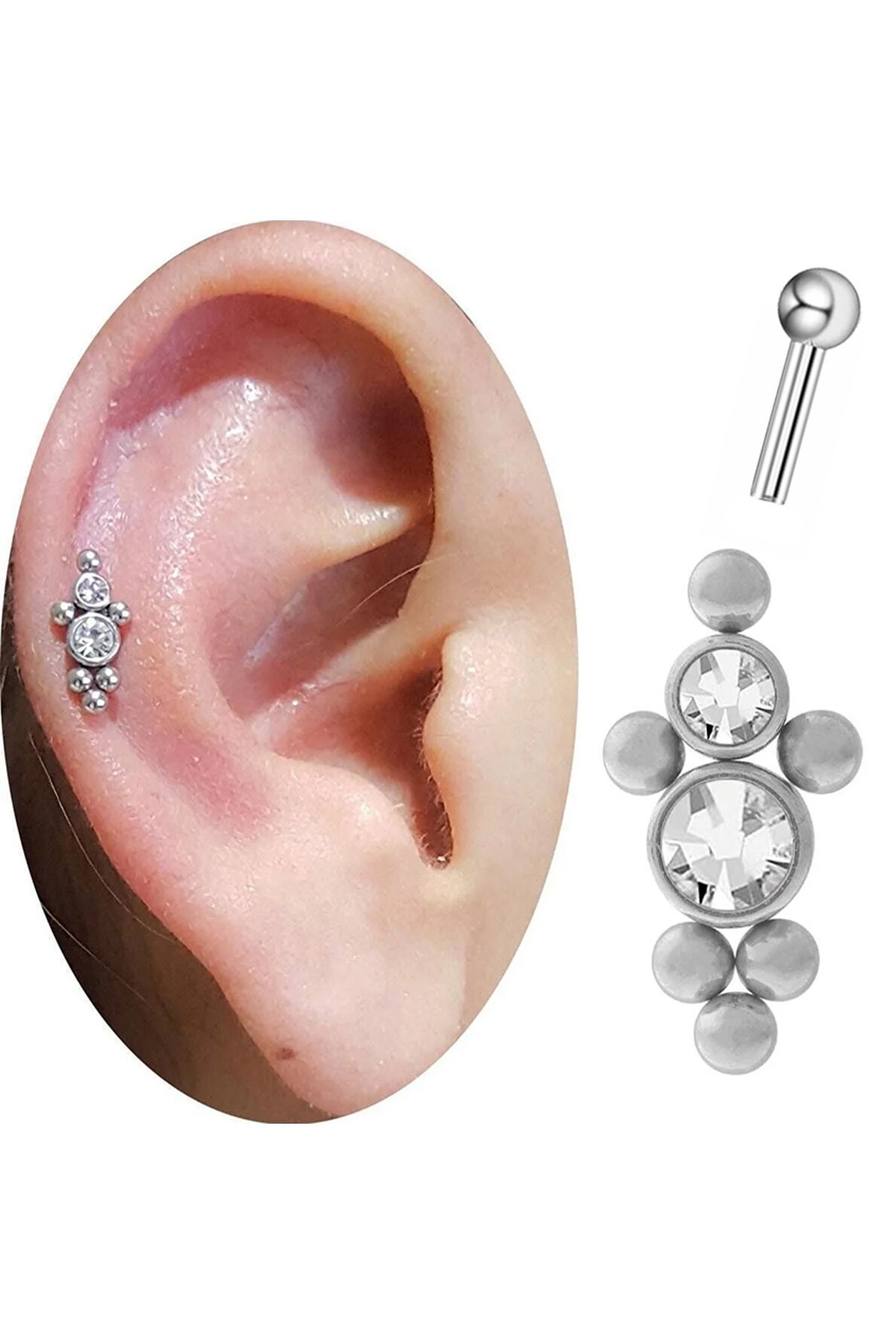 Cadının Dükkanı Taşlı Çelik Tragus Helix Kıkırdak Piercing
