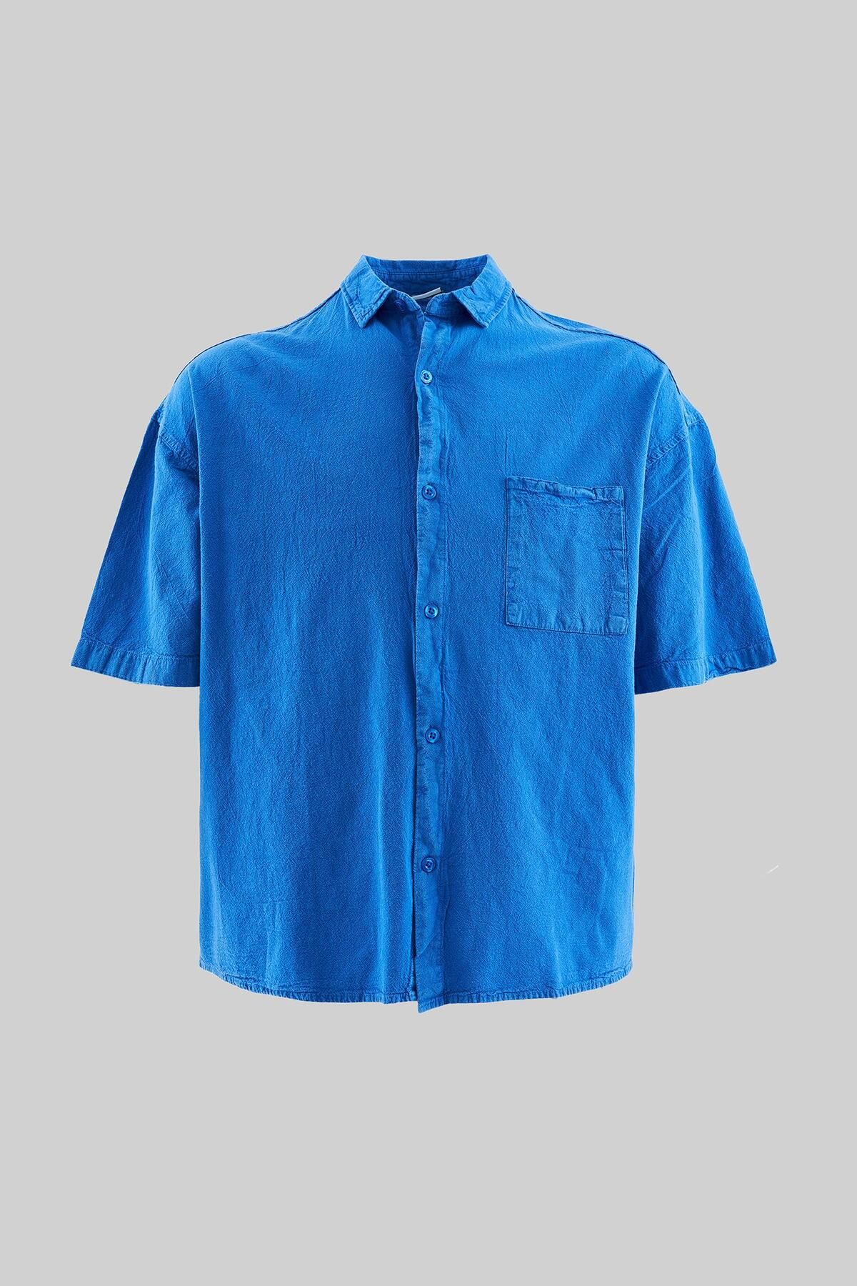 Machinist Erkek Effected Yıkamalı Basic Soft Mavi Gömlek