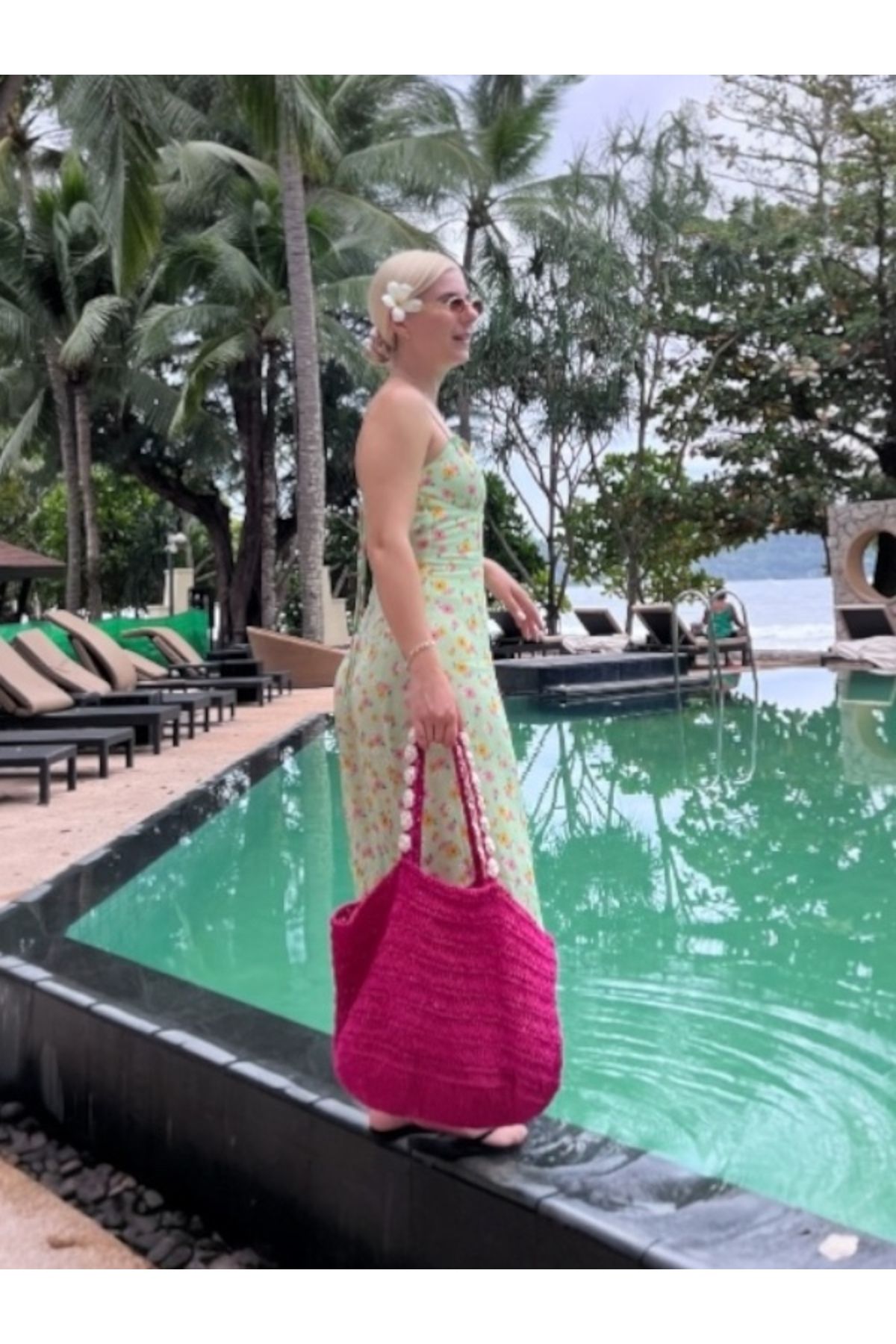 Love Macrame Plaj Çantası, Omuz Çantası, Çiçekli Örgü Çanta, Beach Bag, Kağıt İp Çanta
