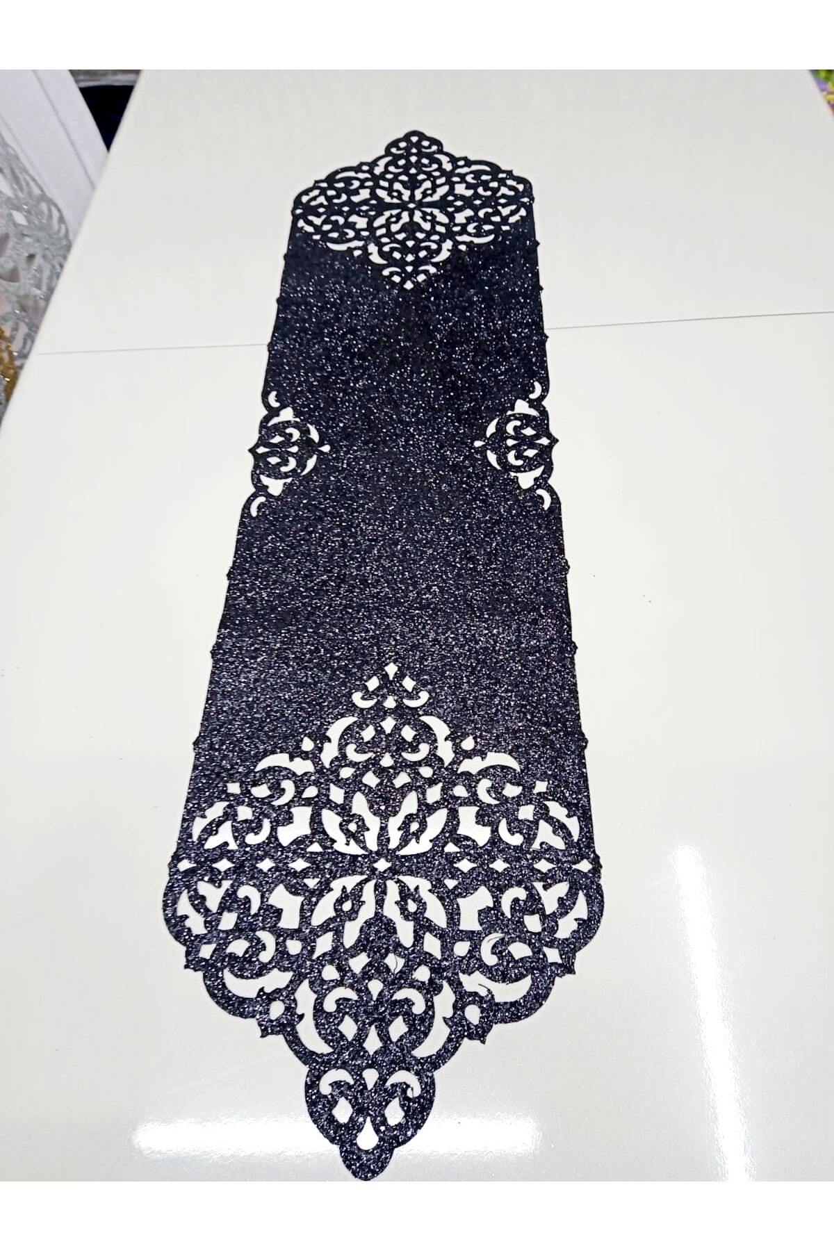 Elioure Şık Siyah Işıltılı Masa Ranırı 120x30cm, Lux Tasarım