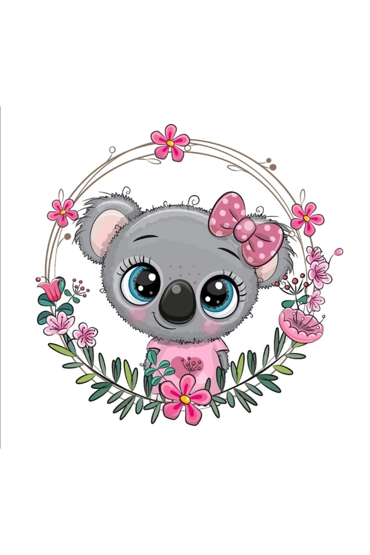 Reysa Tasarım Fiyonklu Koala Çiçek Çerçeveli Duvar Stickerı